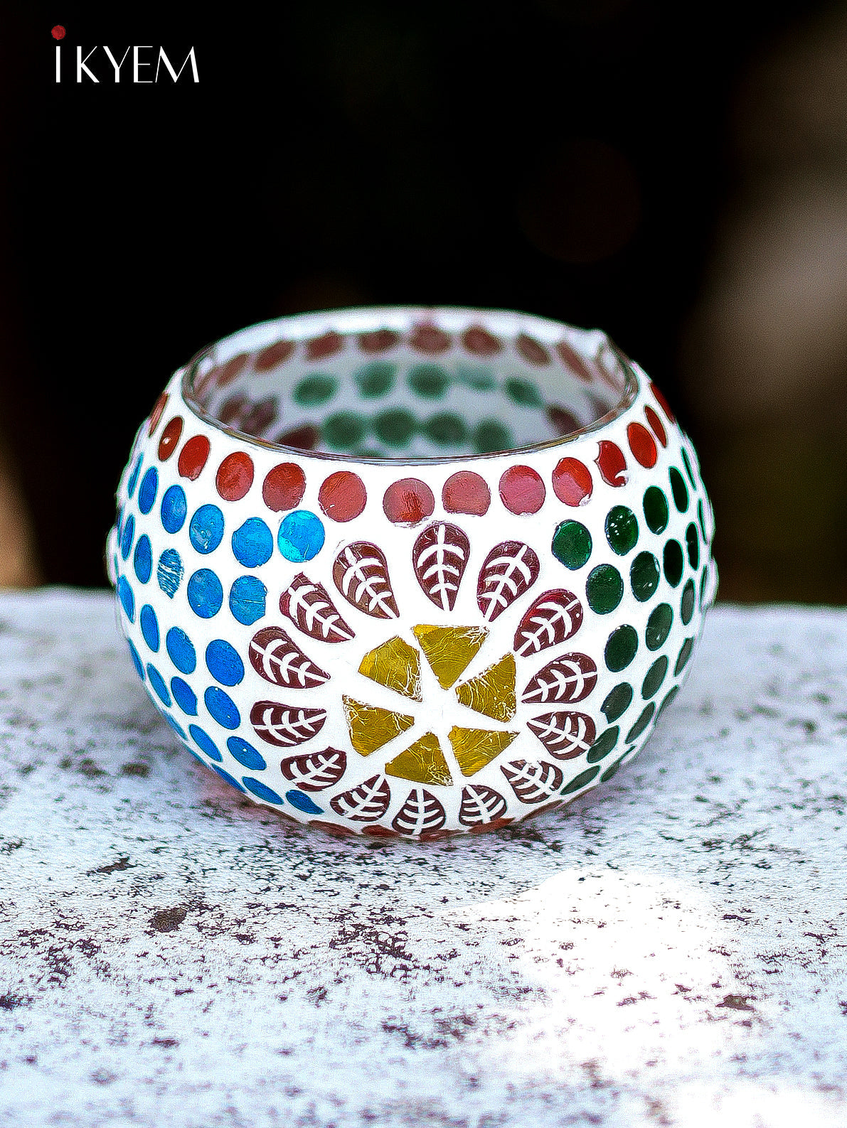 Mosaic Glass Floral TeaLight Candle Holder