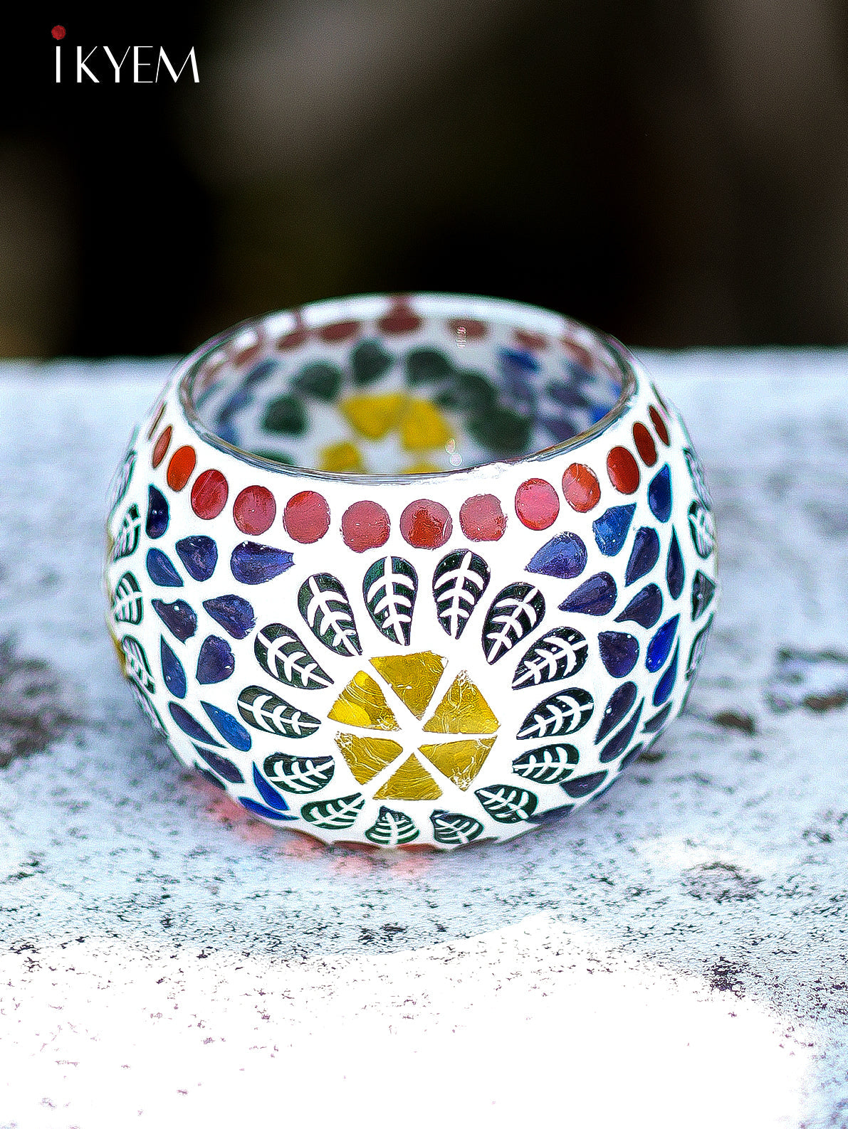 Mosaic Glass Floral TeaLight Candle Holder