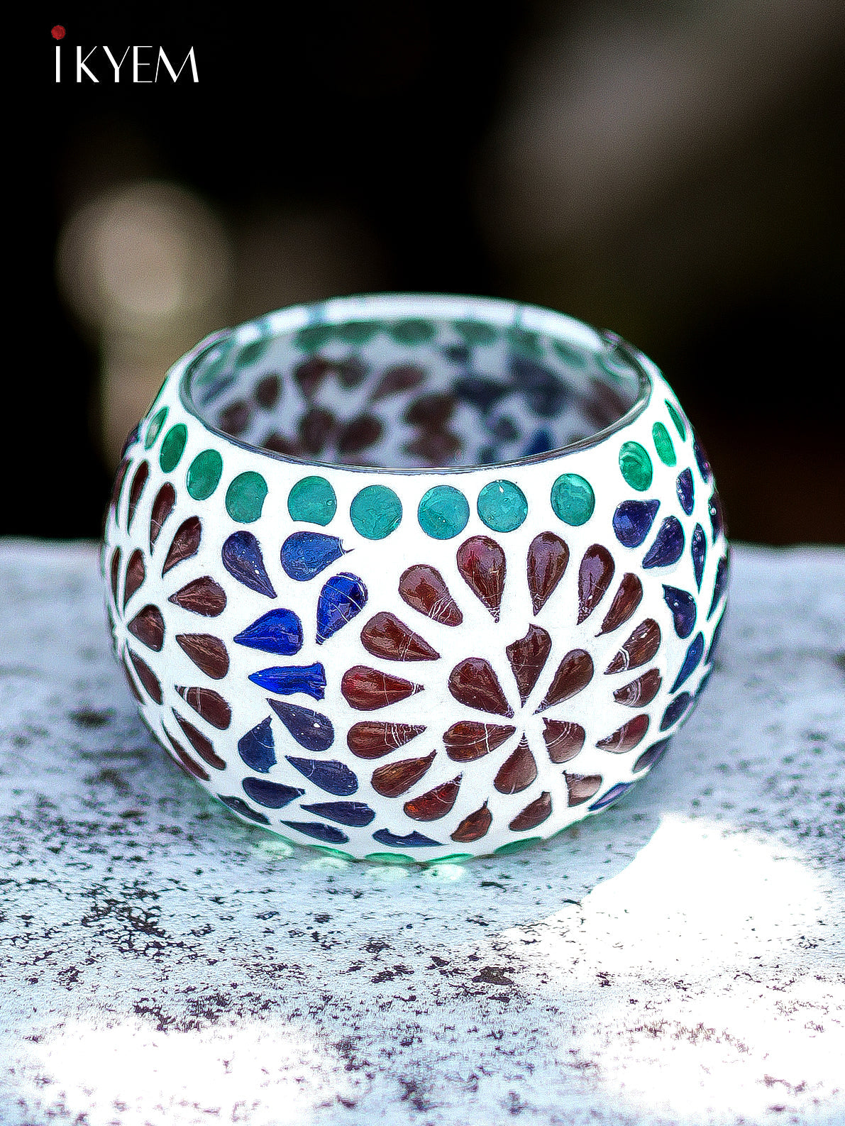 Mosaic Glass Floral TeaLight Candle Holder