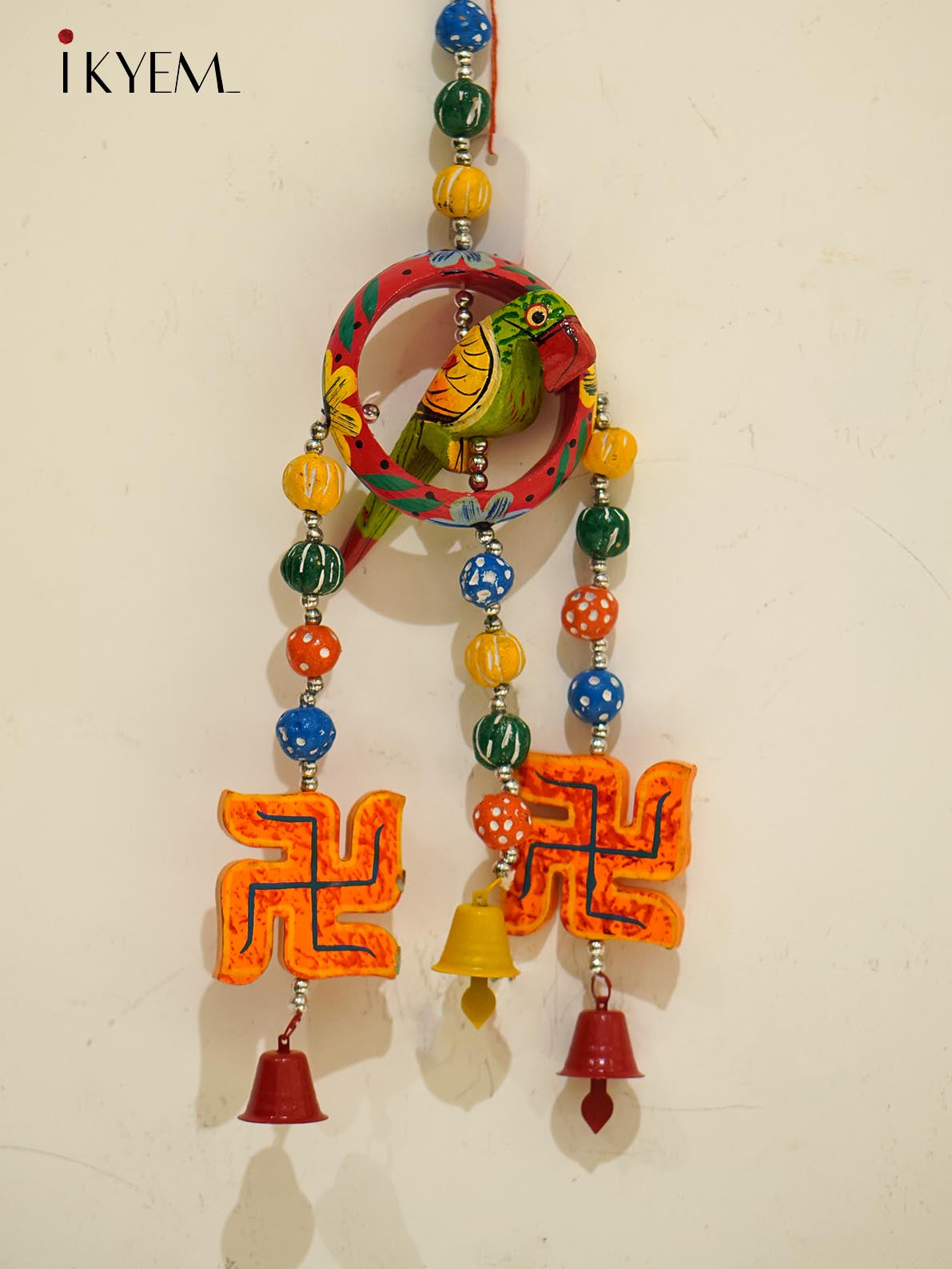 Handicraft Wooden Parrot with multicolor beads , swastik  Wall Hanging