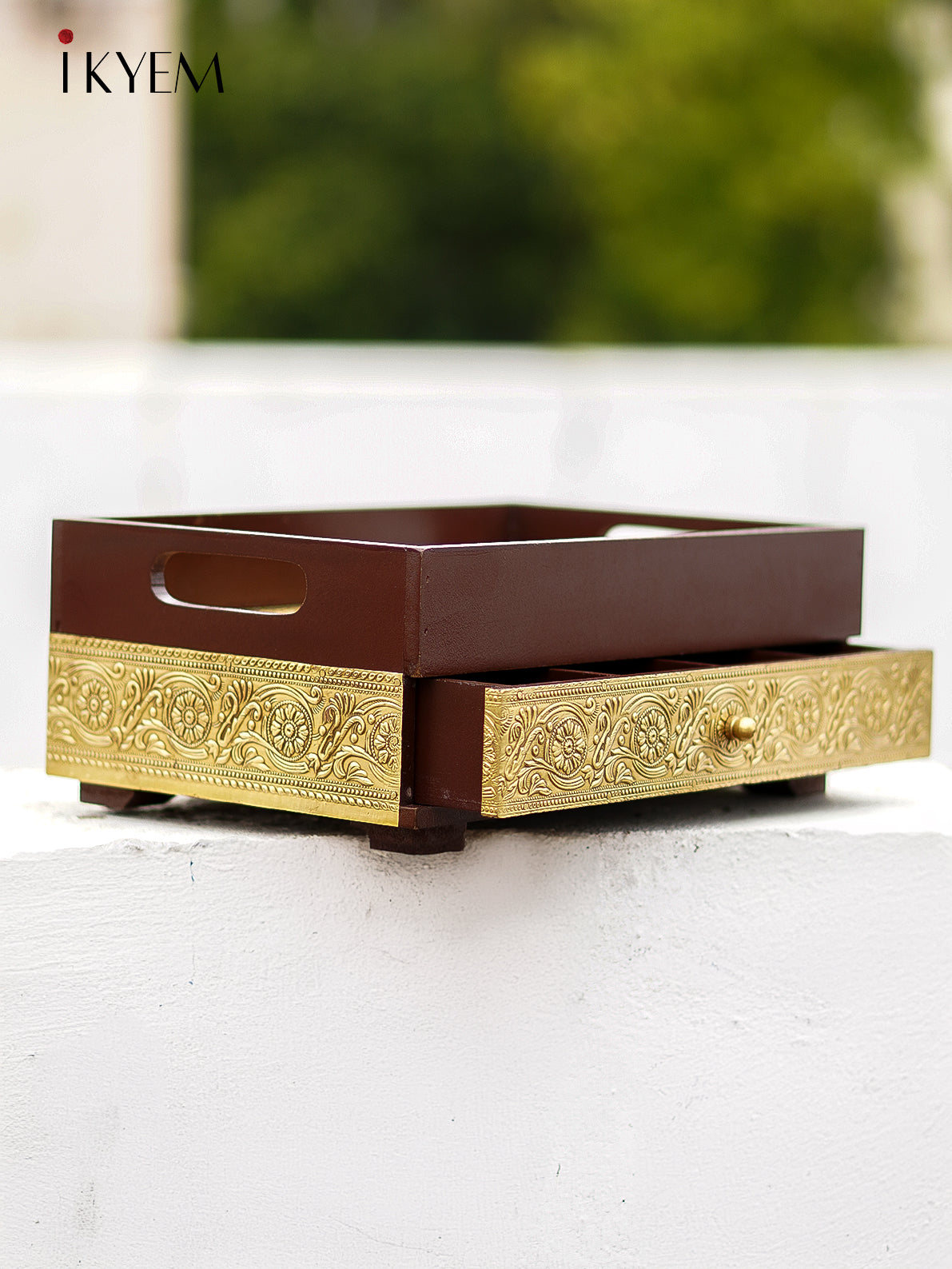 Brass embellished Wooden Tray & Drawer