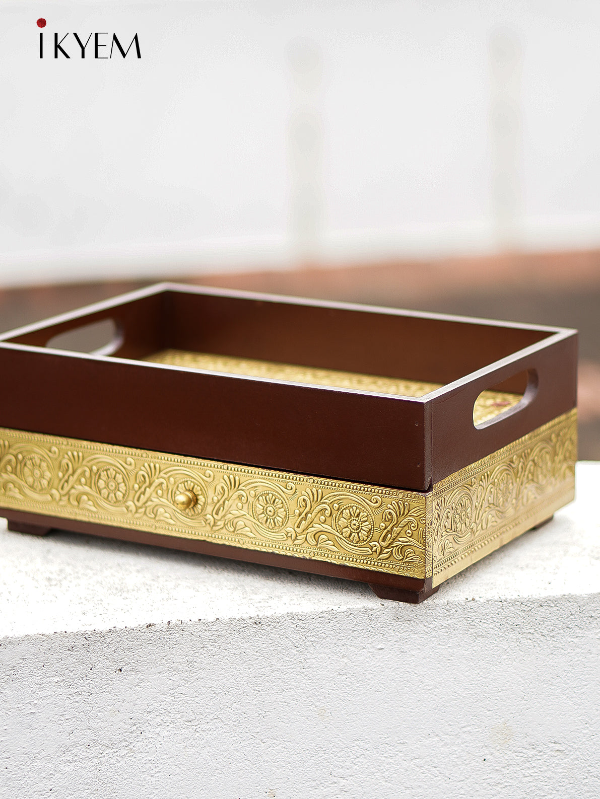 Brass embellished Wooden Tray & Drawer