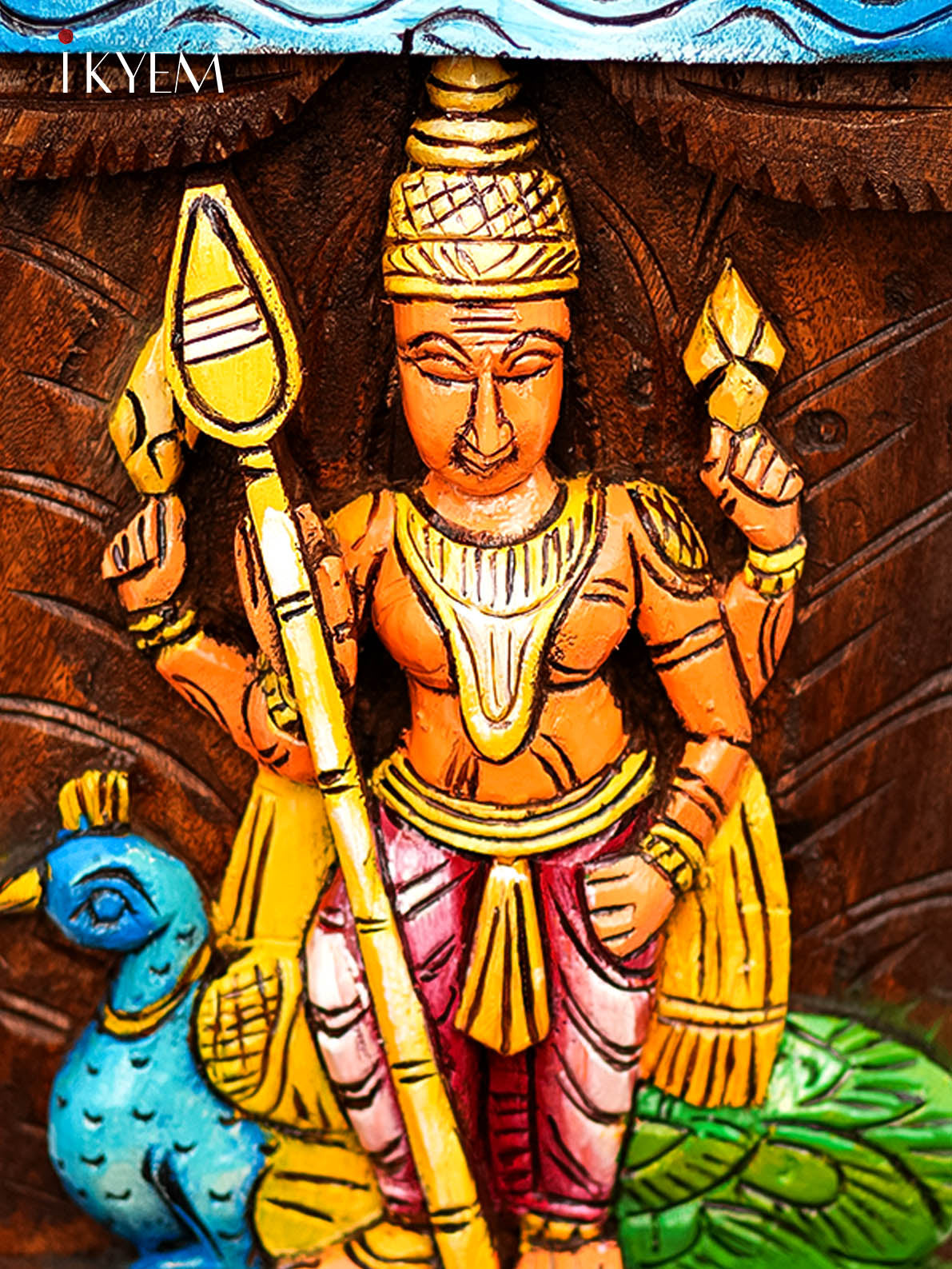 Hand painted Wooden Lord Muruga Temple Panel