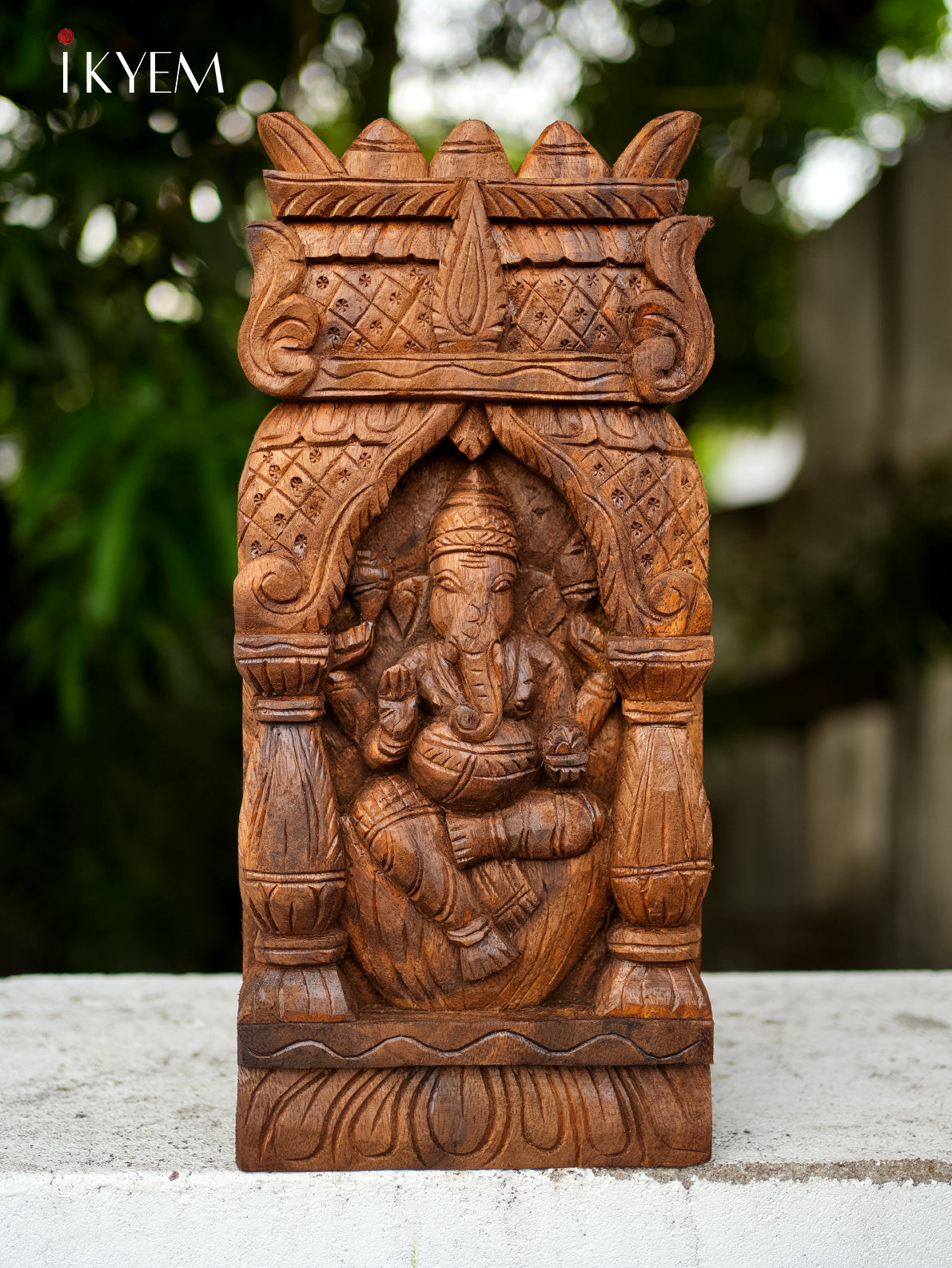 Hand Carved Ganesha in temple Frame