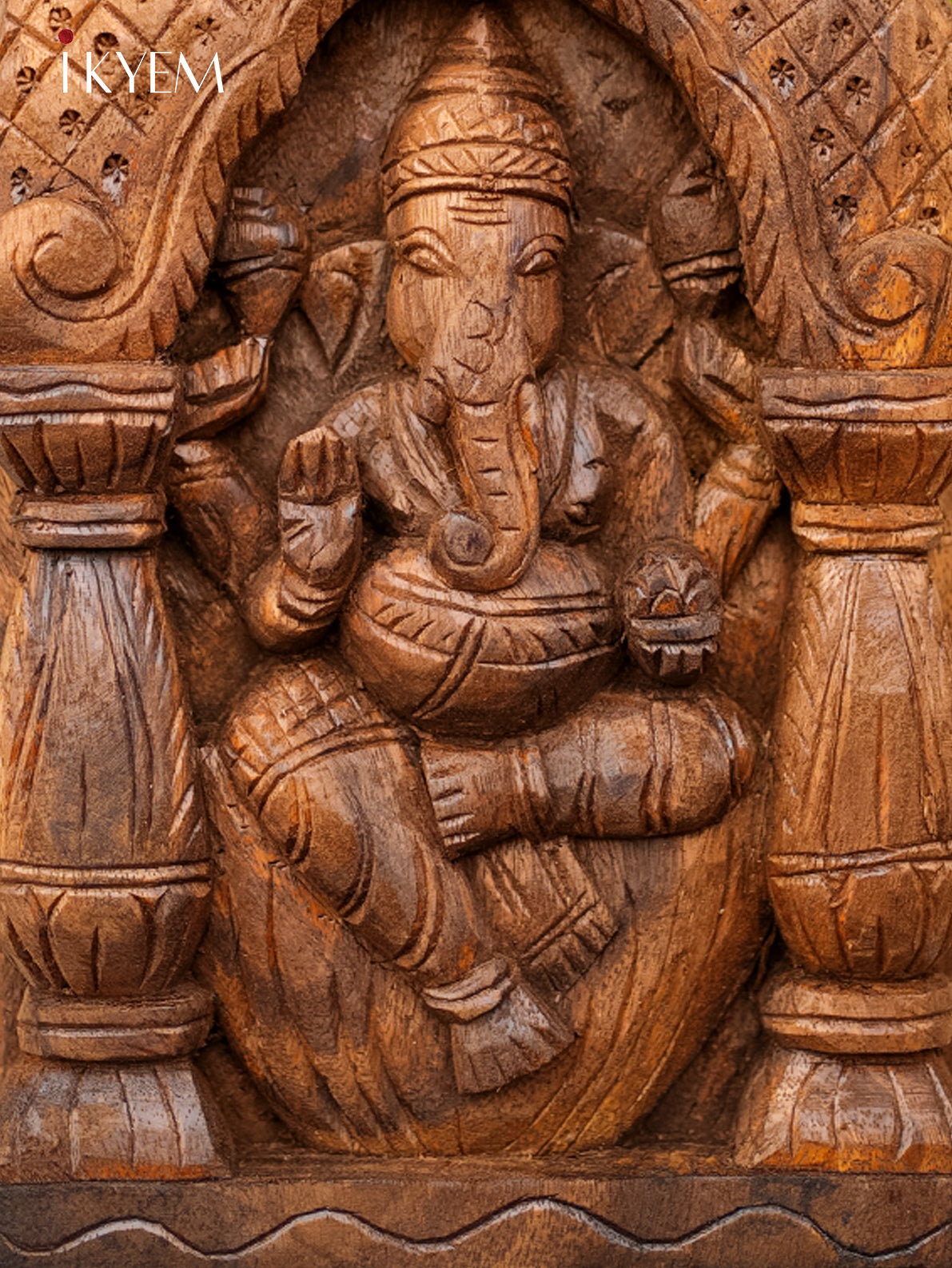 Hand Carved Ganesha in temple Frame