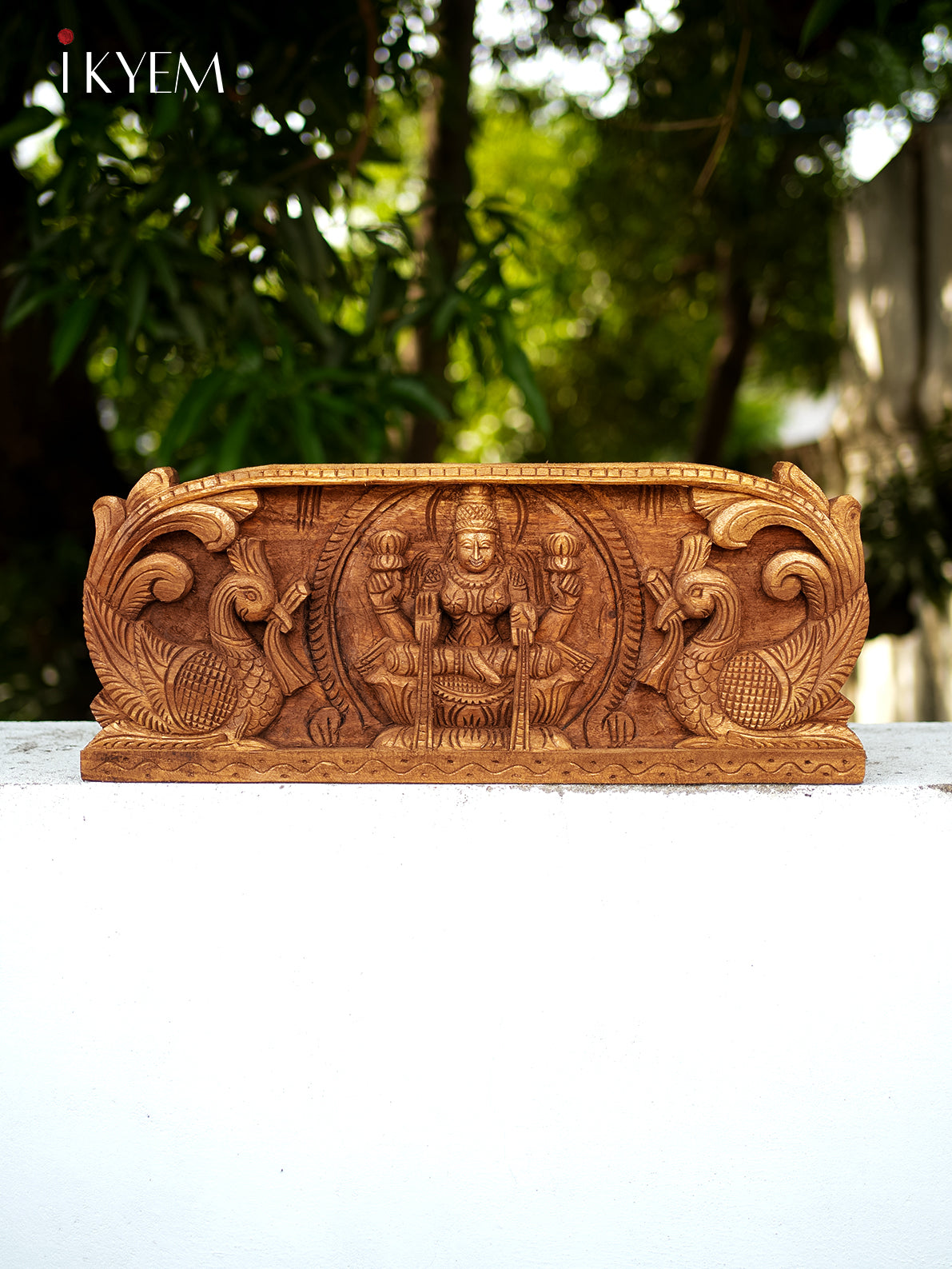 Hand Carved  Lakshmi with Peacock Panel