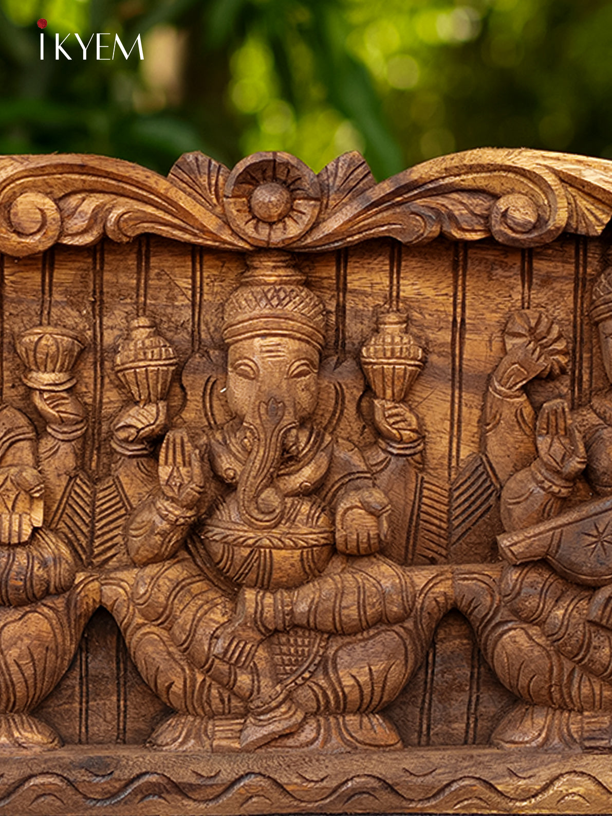 Hand Carved Wooden Ganesha , Lakshmi , Saraswathy