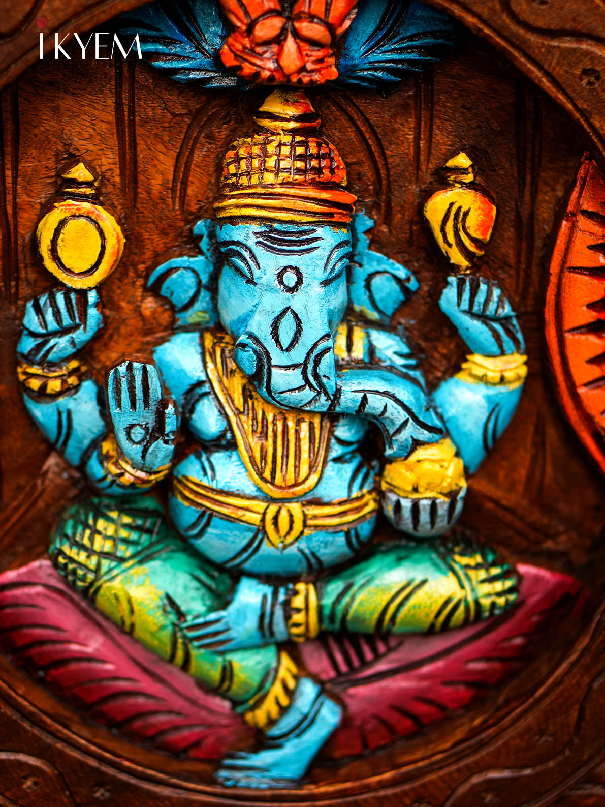 Hand Carved Wooden Ganesha In Frame