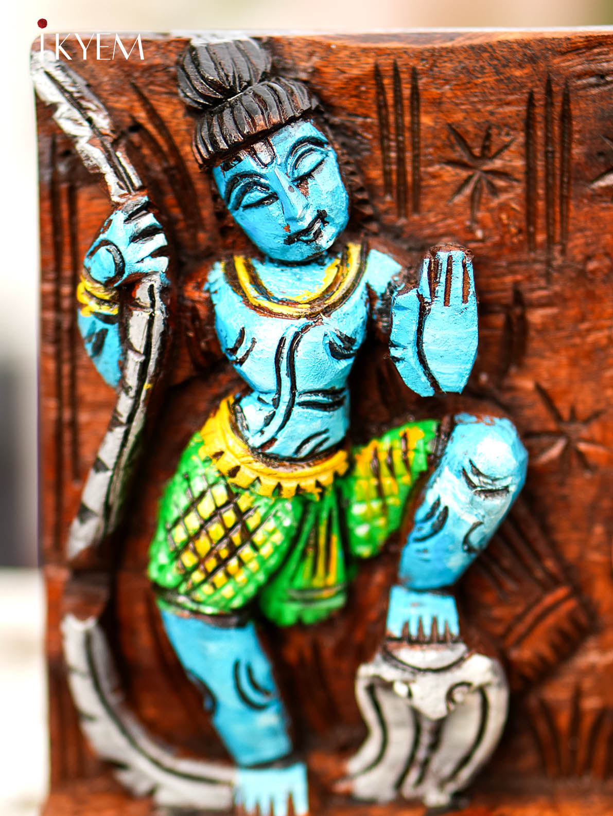 Hand Carved Krishna Wooden Panel