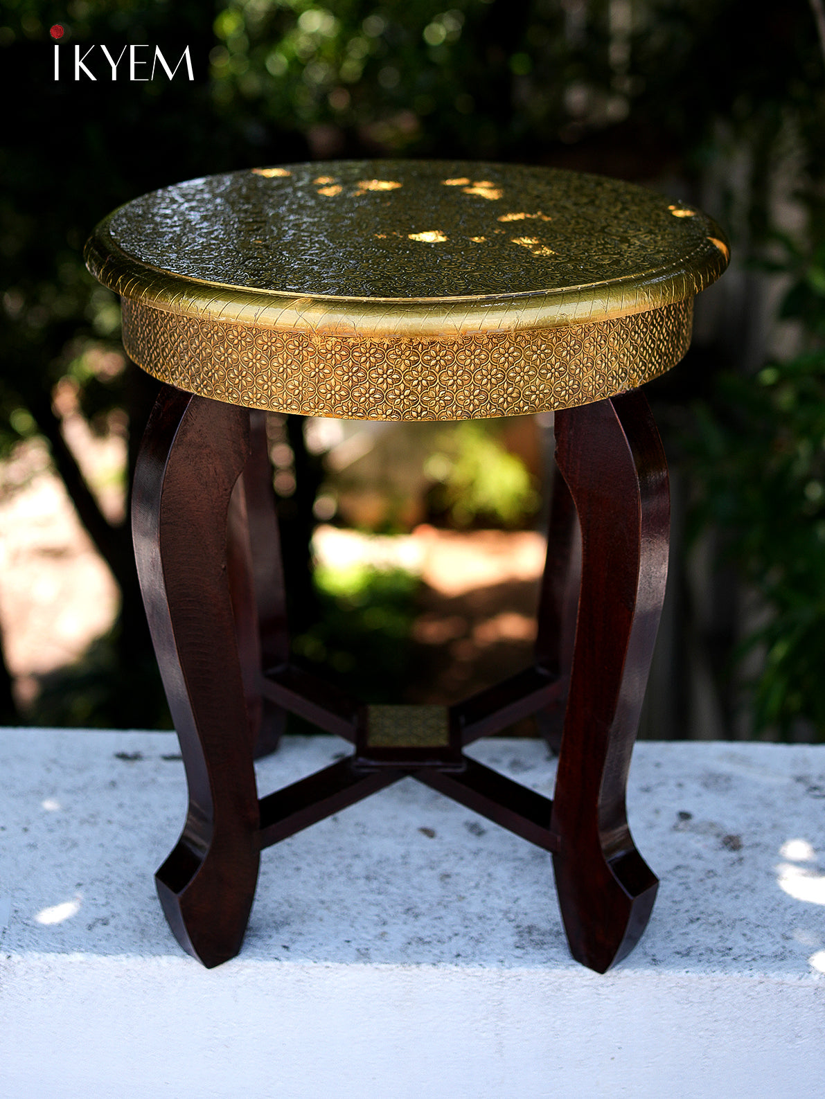 Brass Wood Stool with Drawer