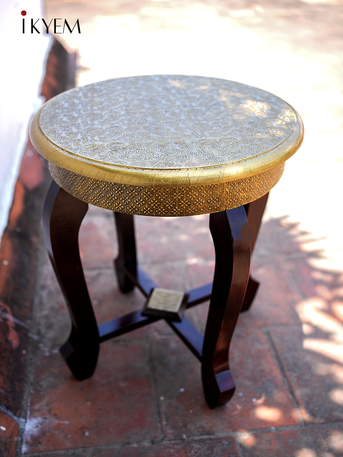 Brass Wood Stool with Drawer