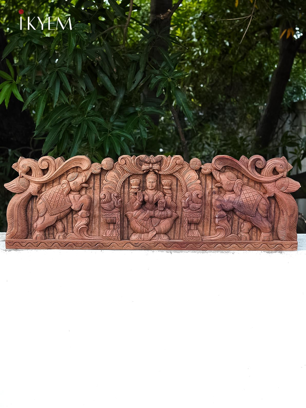 Gajalakshmi handcarved wood panel