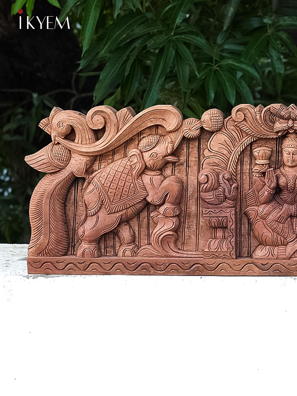 Gajalakshmi handcarved wood panel