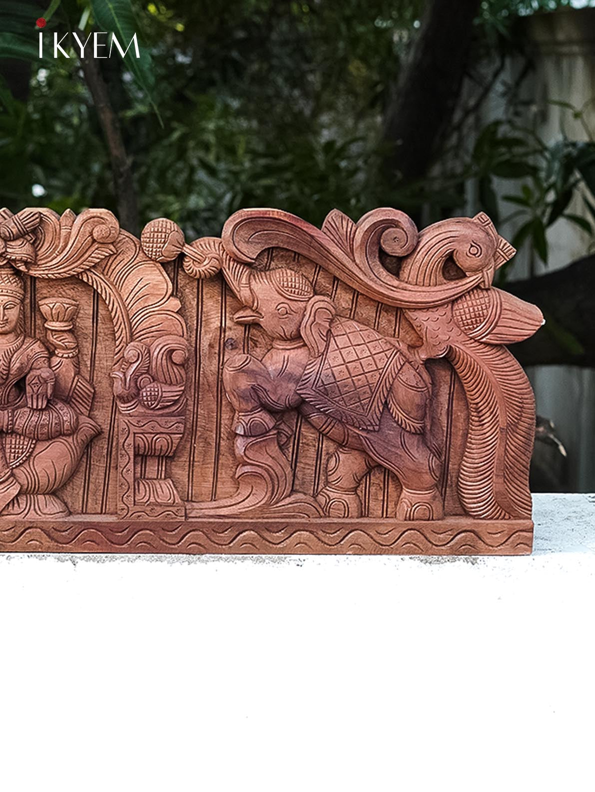 Gajalakshmi handcarved wood panel