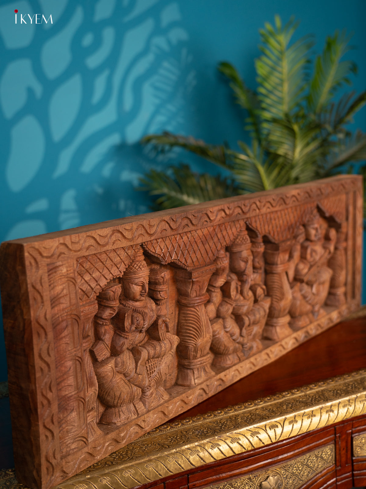 Ganesh, Sarswathi & Lakshmi wood carved panel