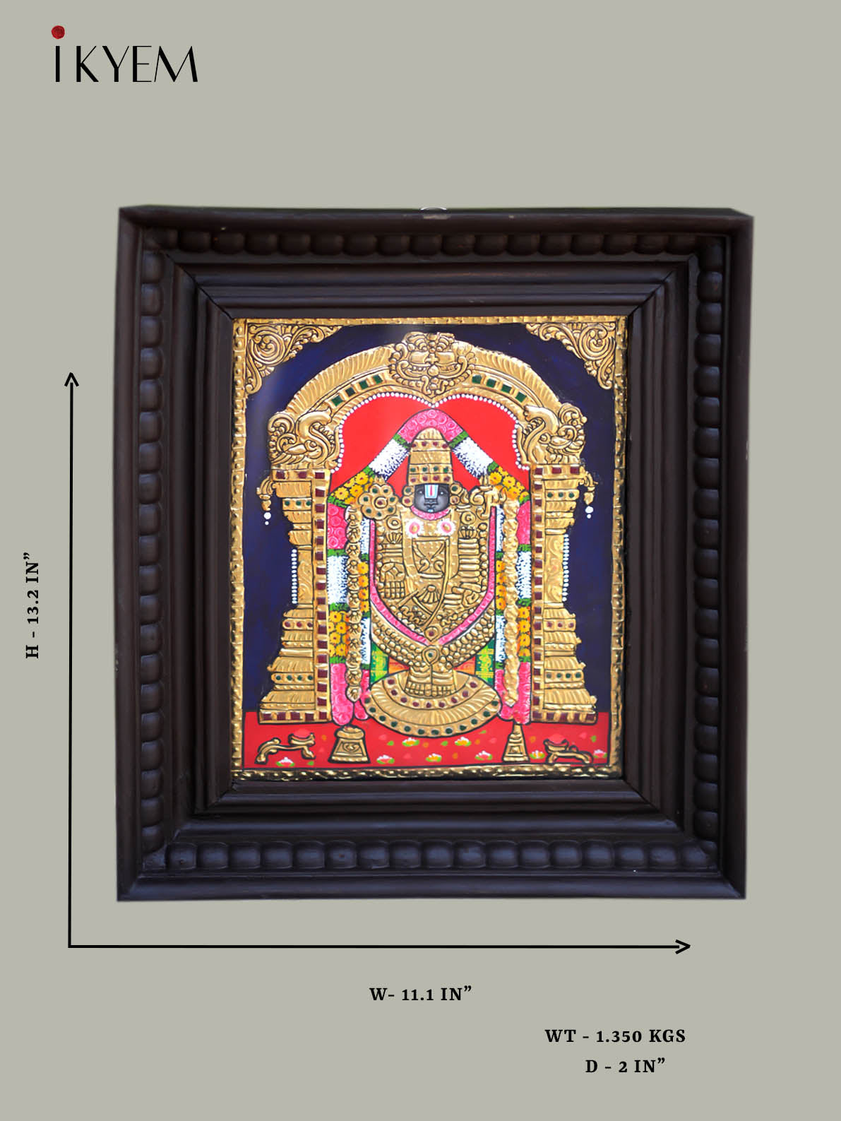 Lord Balaji - Tanjore Painting 13* 11 inches