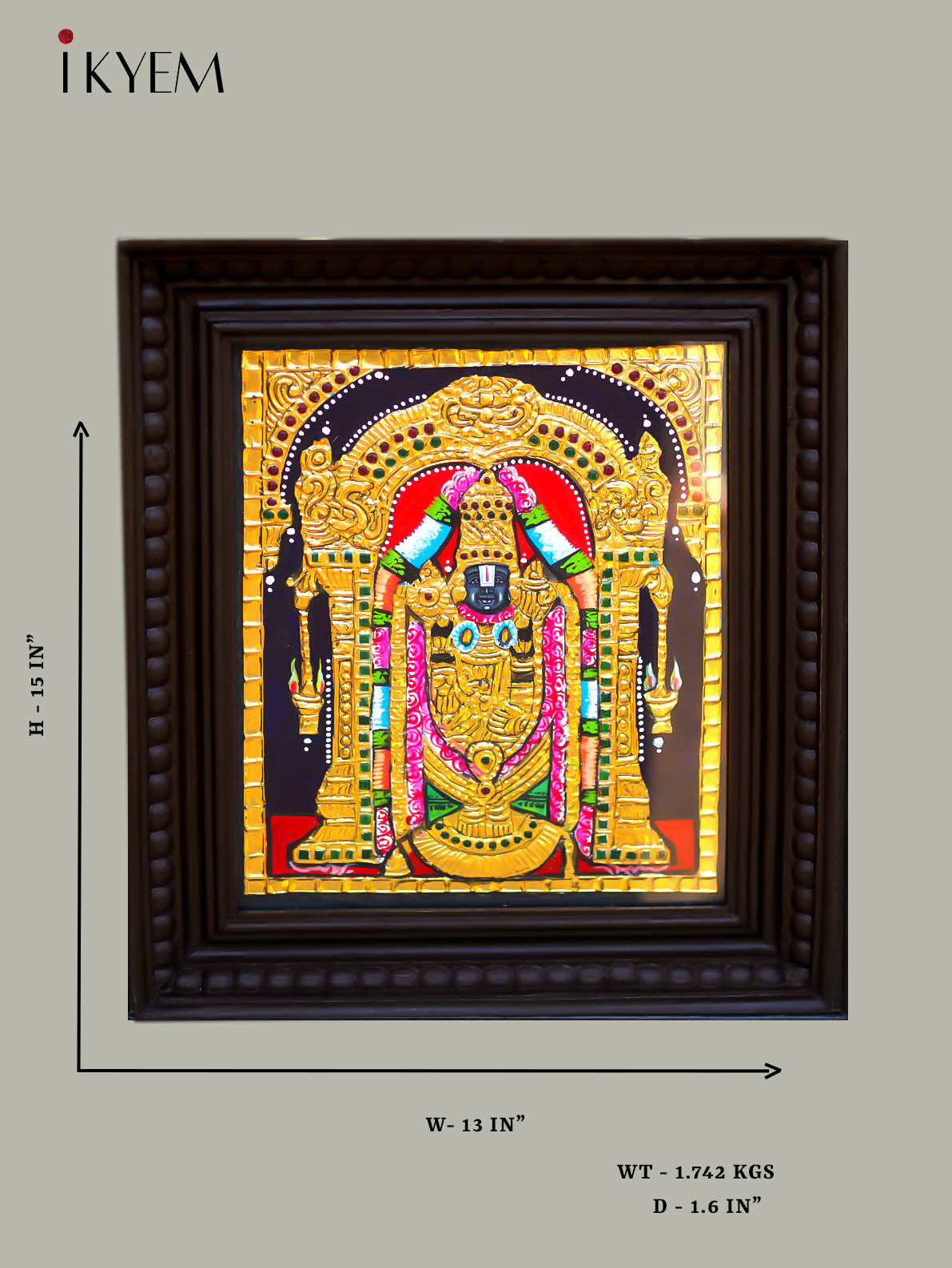 Lord Balaji -   Tanjore Painting 15 * 13 inches