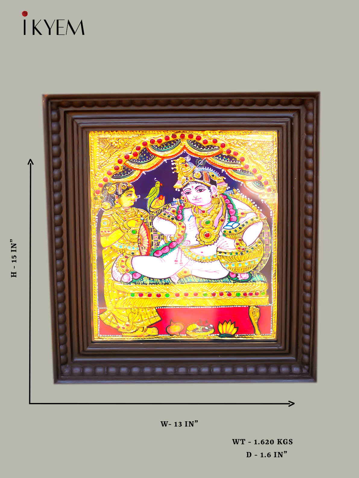 Krishna -  Tanjore Painting 15 * 13 inches