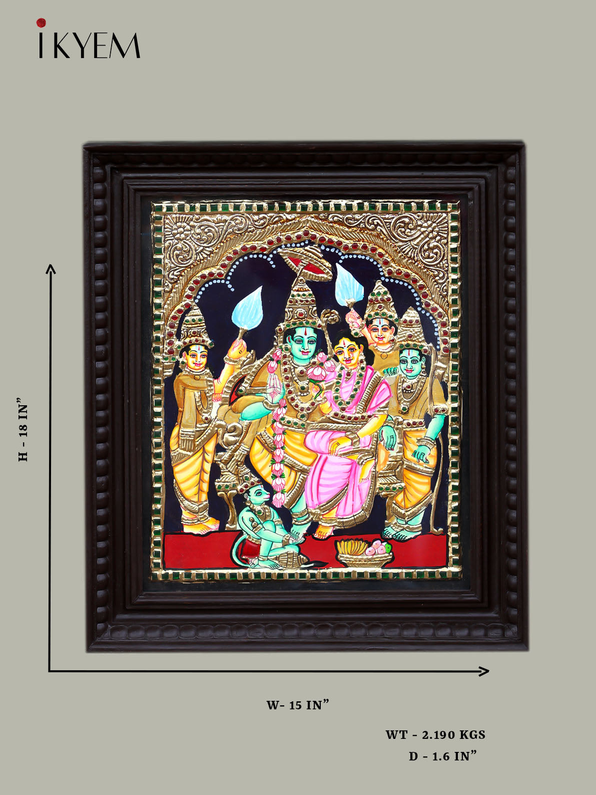 Ram Sita  Laxman  - Tanjore Painting 18 * 15 inches