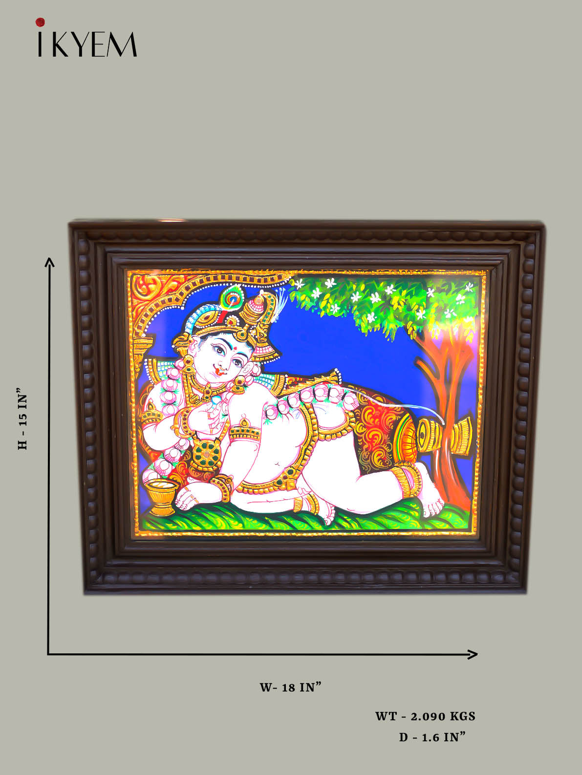 Bala Krishna -  Tanjore Painting 15 * 18 inches