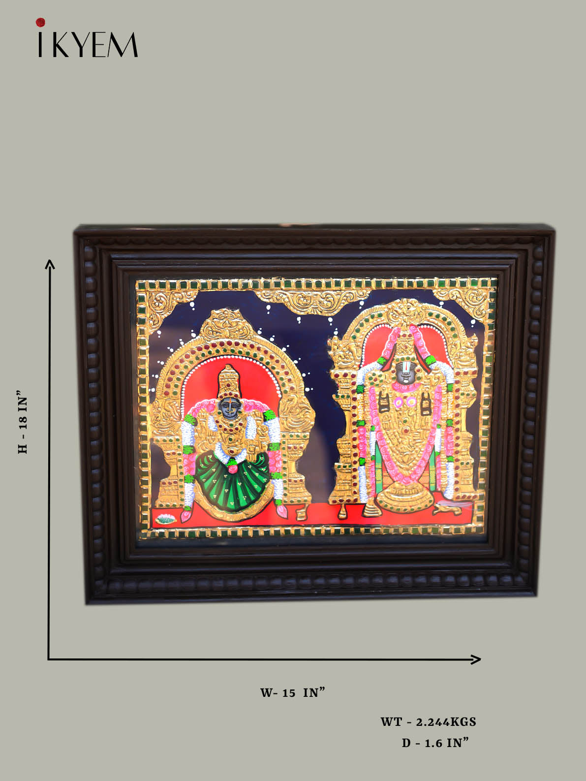 Lord Balaji Padmavathi -  Tanjore Painting 15 * 18