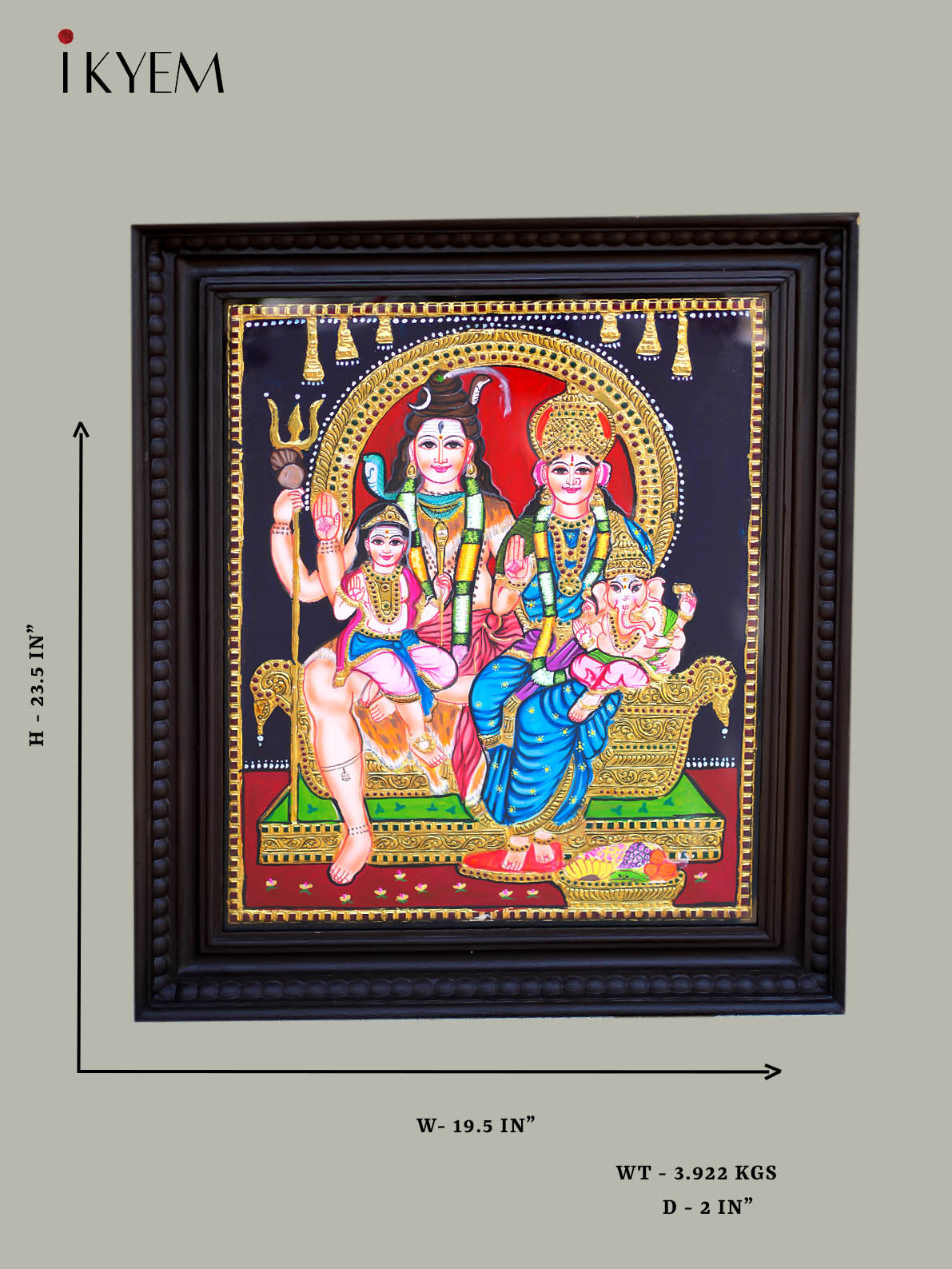 Shiva parvathy with ganesha , murugan - Tanjore painting 24*20 inches