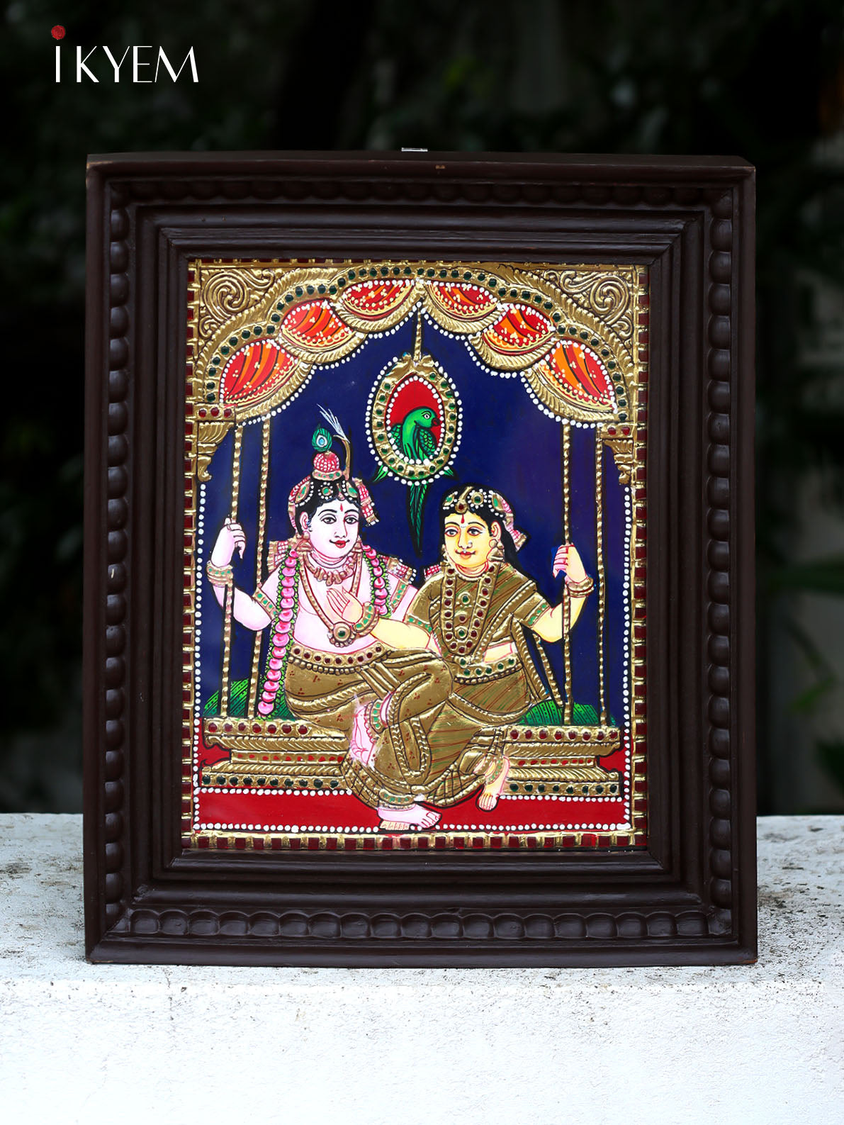 Radha Krishna in Jula - Tanjore Painting