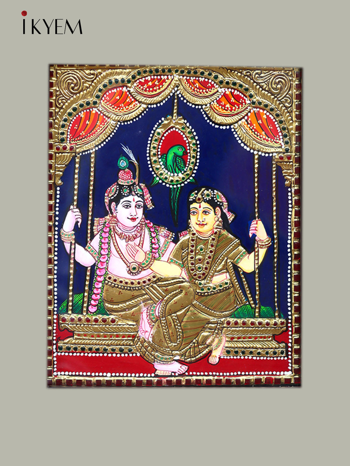 Radha Krishna in Jula - Tanjore Painting