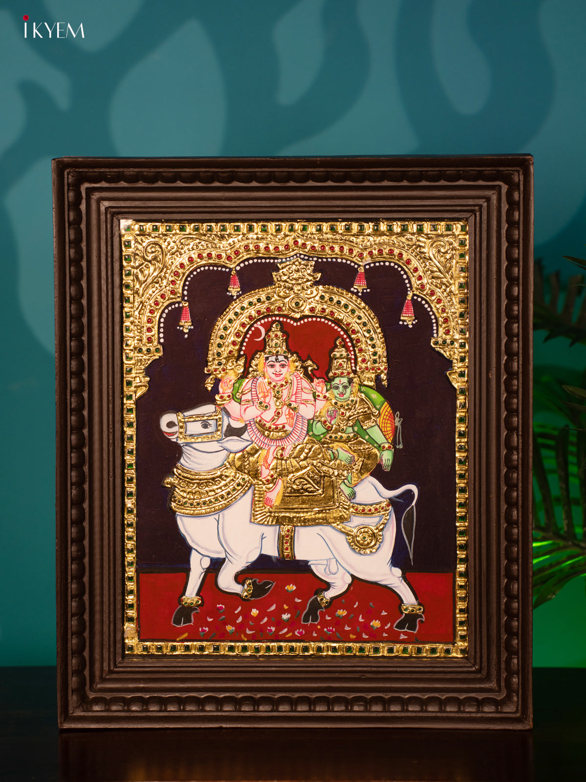 Tanjore Painting - Shiva Parvathi in Rhishaba Vahanam - 4IJ21013