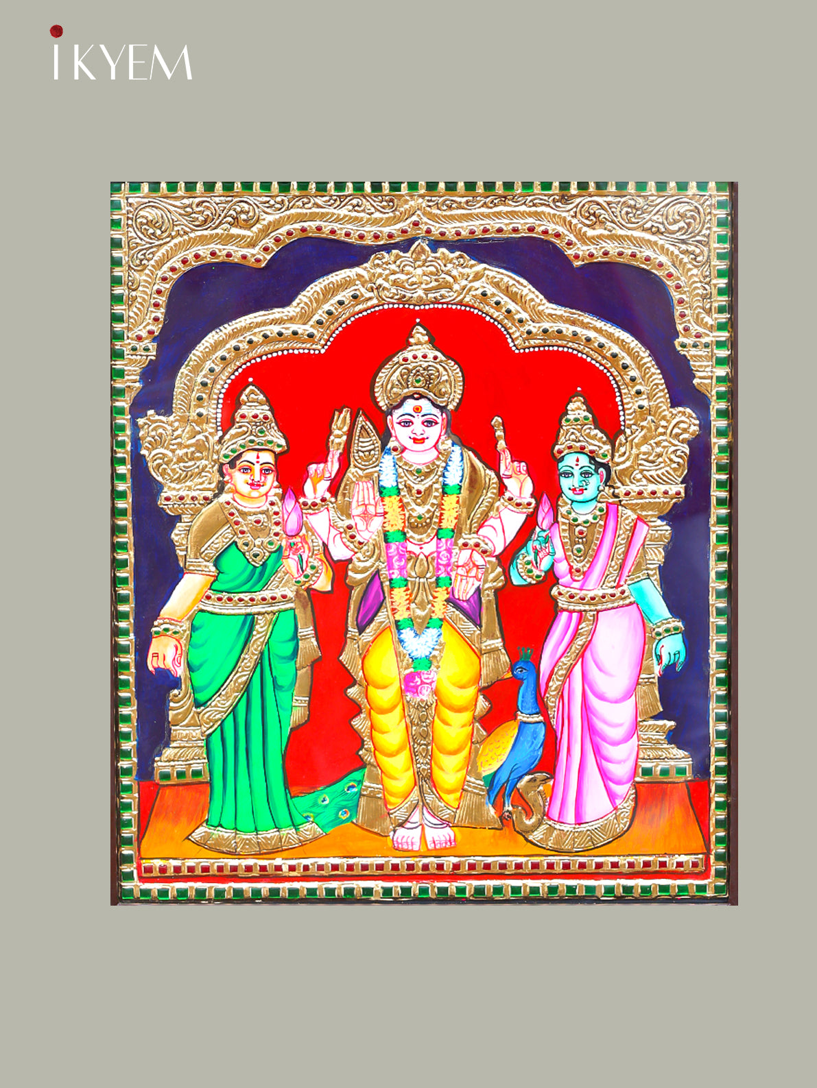 Murugan Valli Deivanai - Tanjore Painting