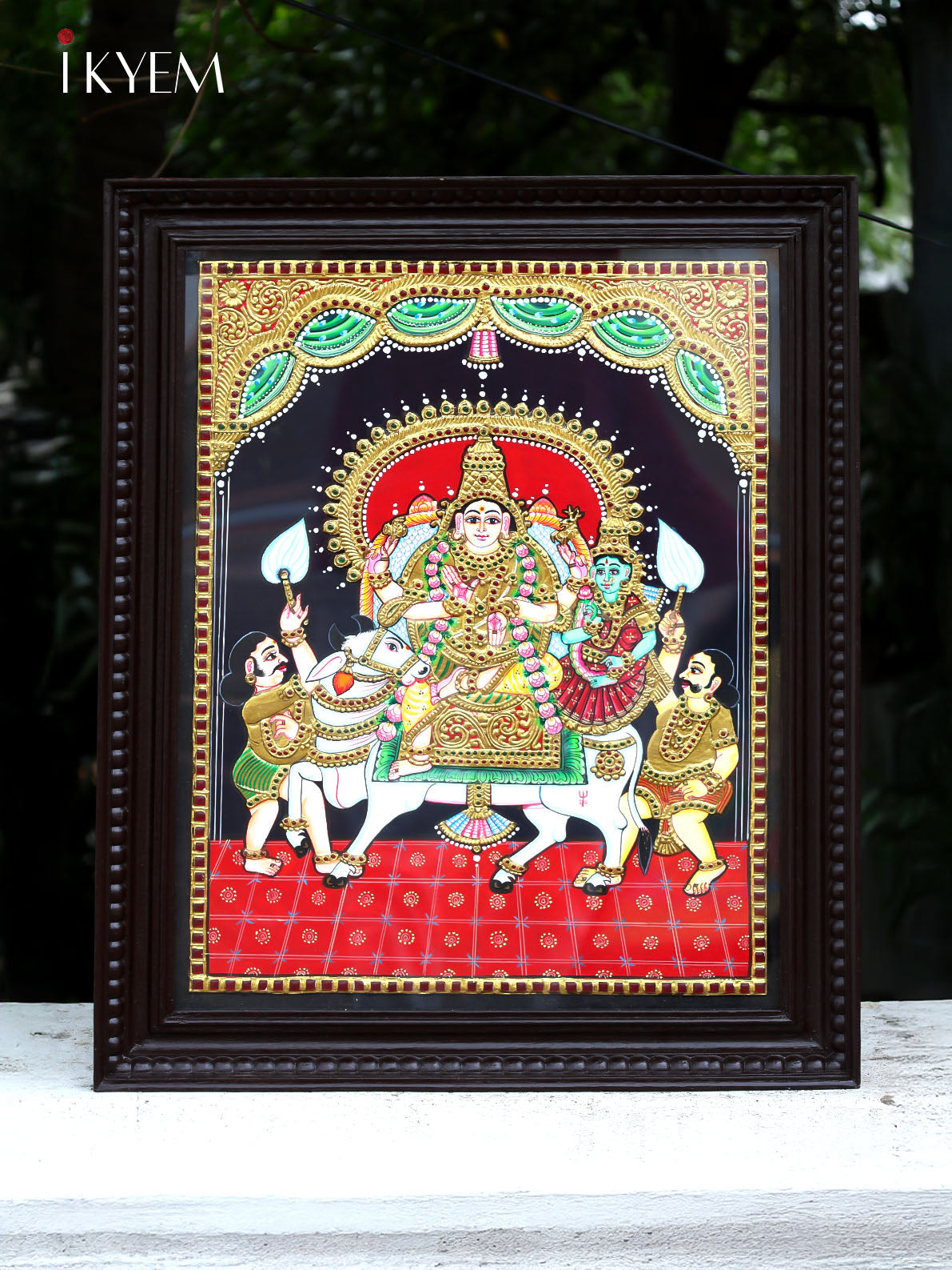 Shiva Parvathi in Rishaba Vahanam - Tanjore Painting