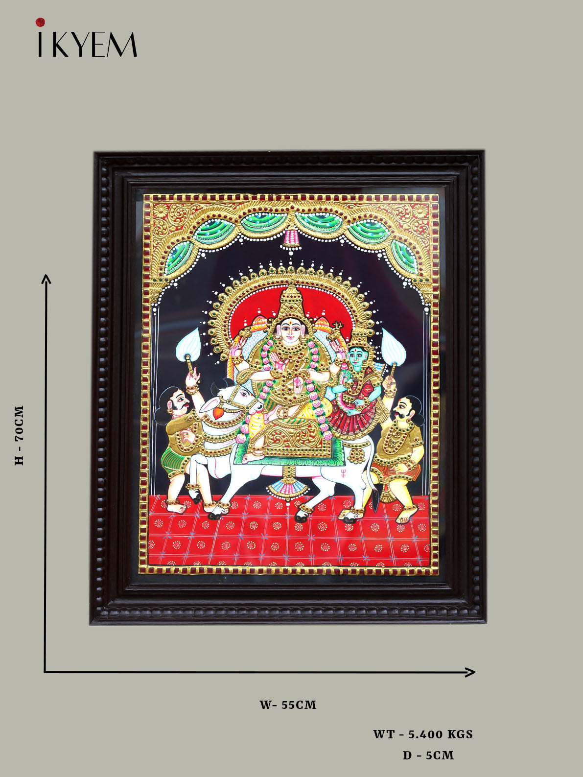 Shiva Parvathi in Rishaba Vahanam - Tanjore Painting