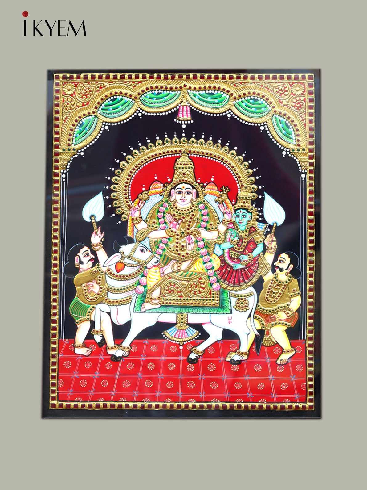 Shiva Parvathi in Rishaba Vahanam - Tanjore Painting