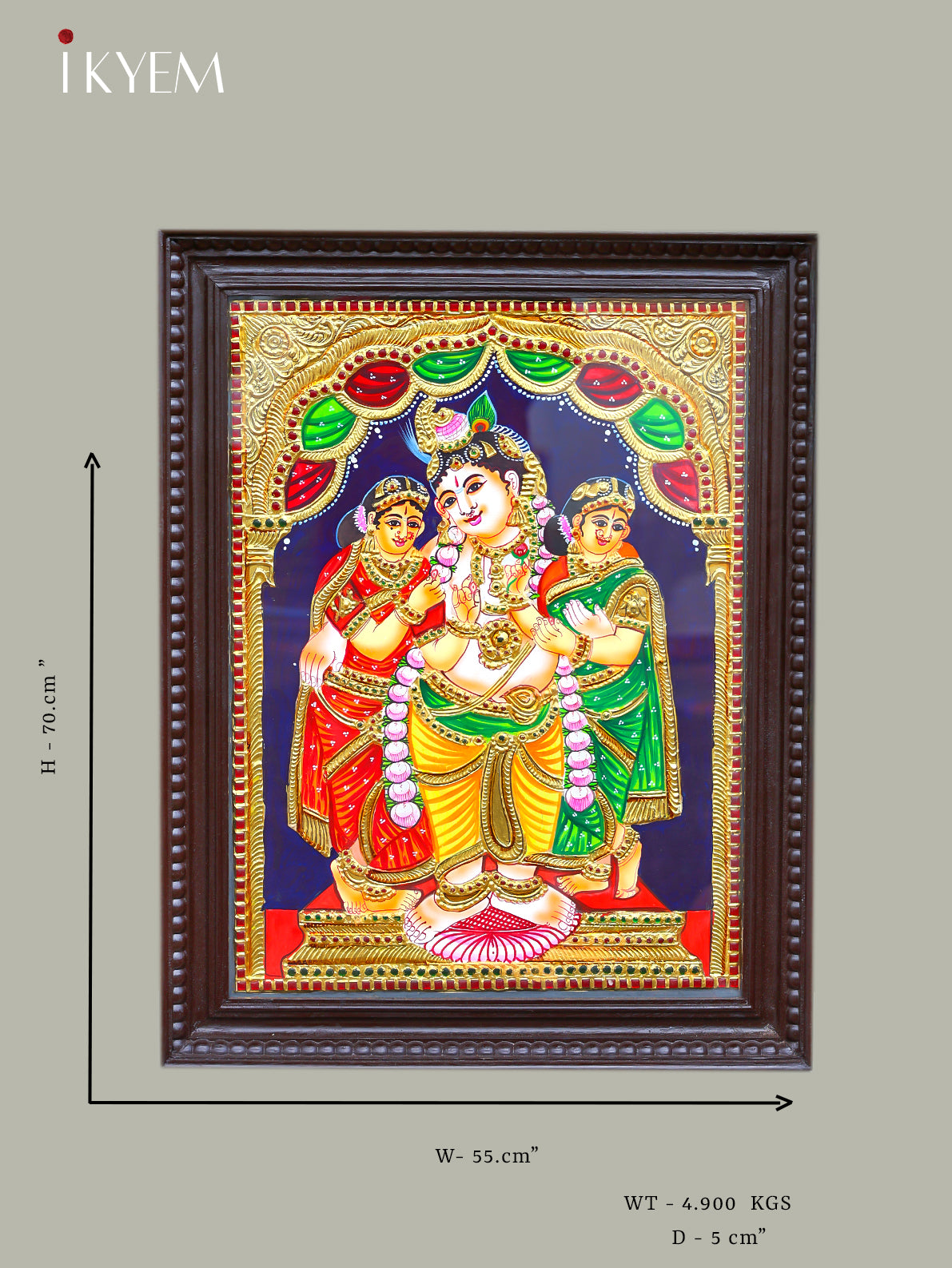 Bama rukmani Krishna -Tanjore Painting