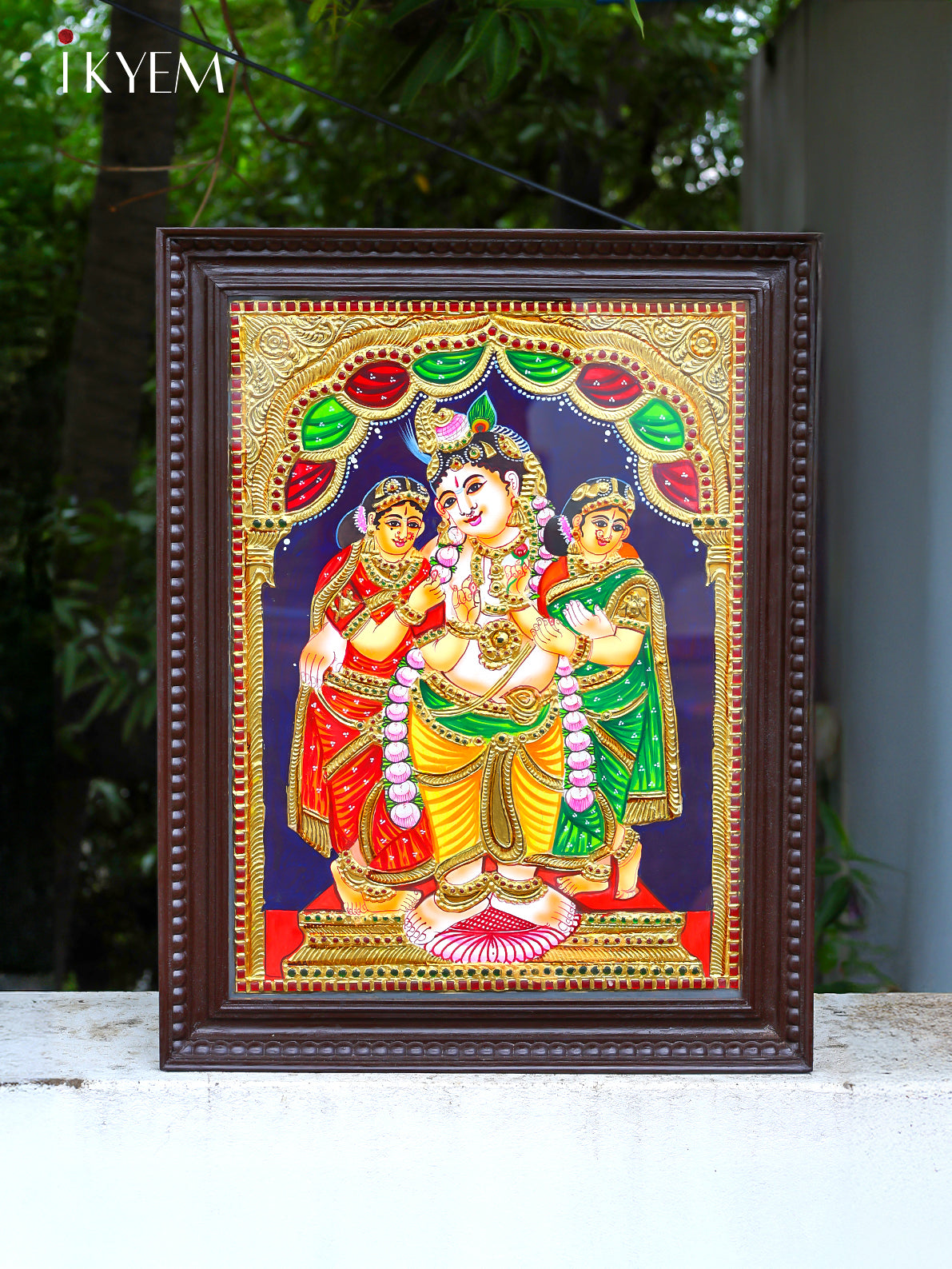 Bama rukmani Krishna -Tanjore Painting