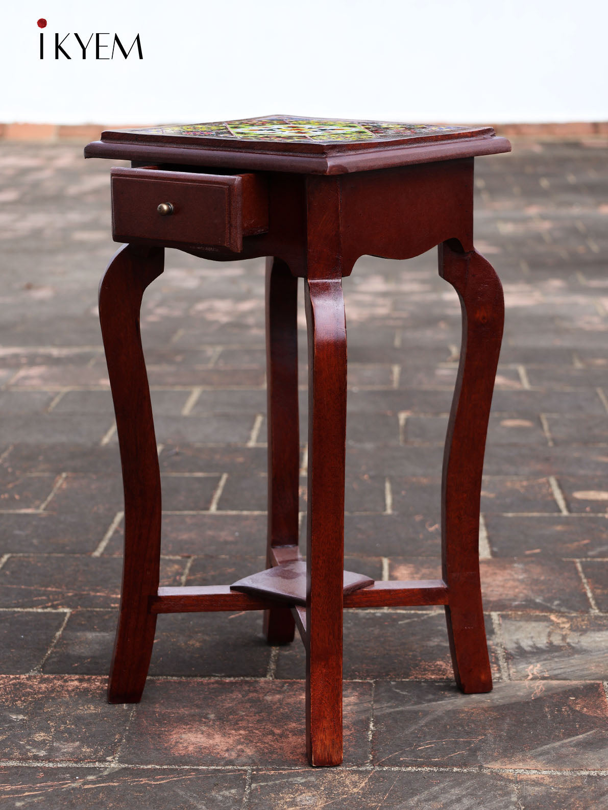 Wooden Stool with Tiles Pattern