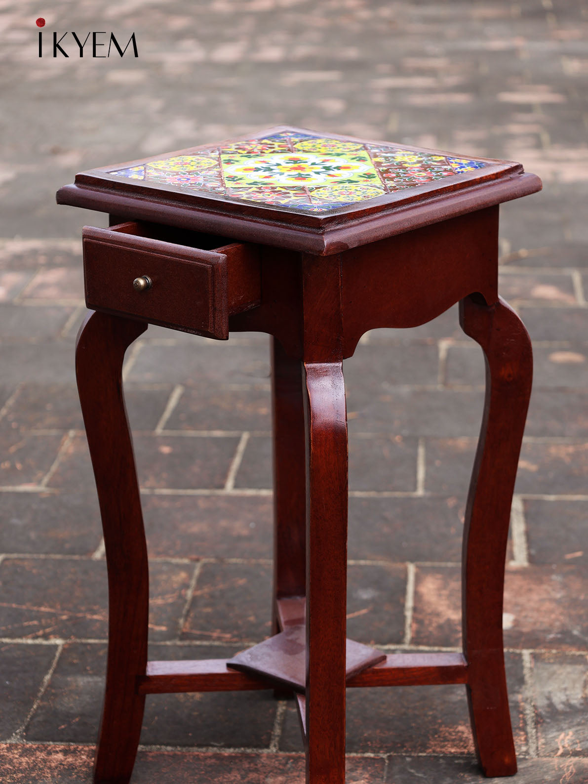 Wooden Stool with Tiles Pattern