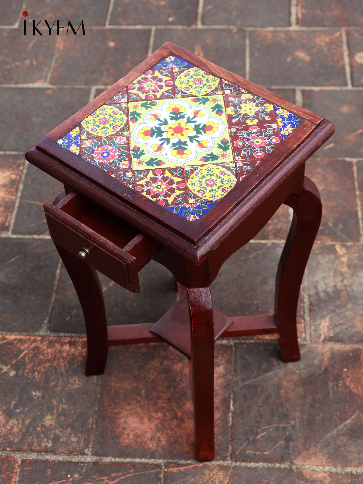 Wooden Stool with Tiles Pattern