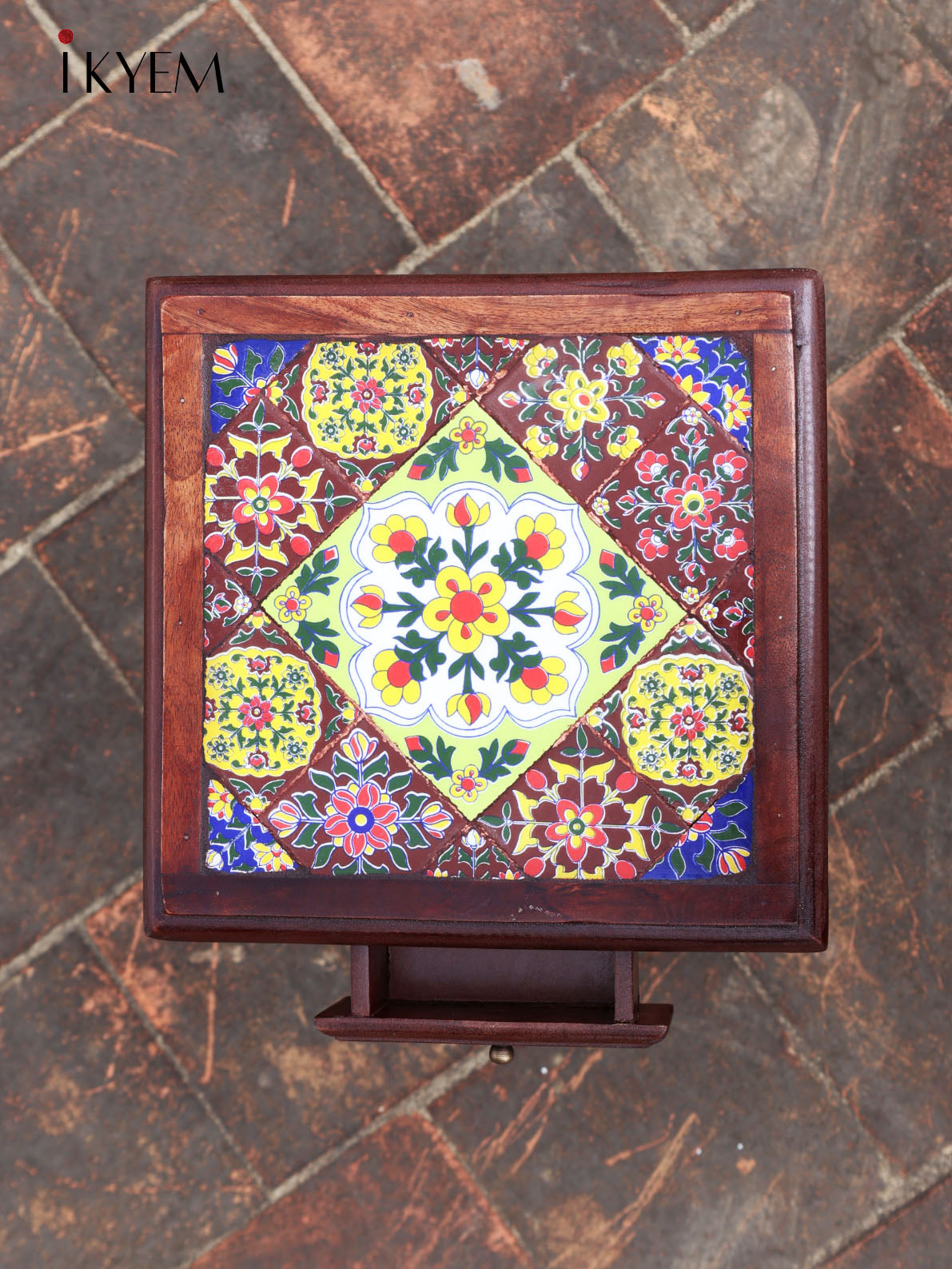 Wooden Stool with Tiles Pattern