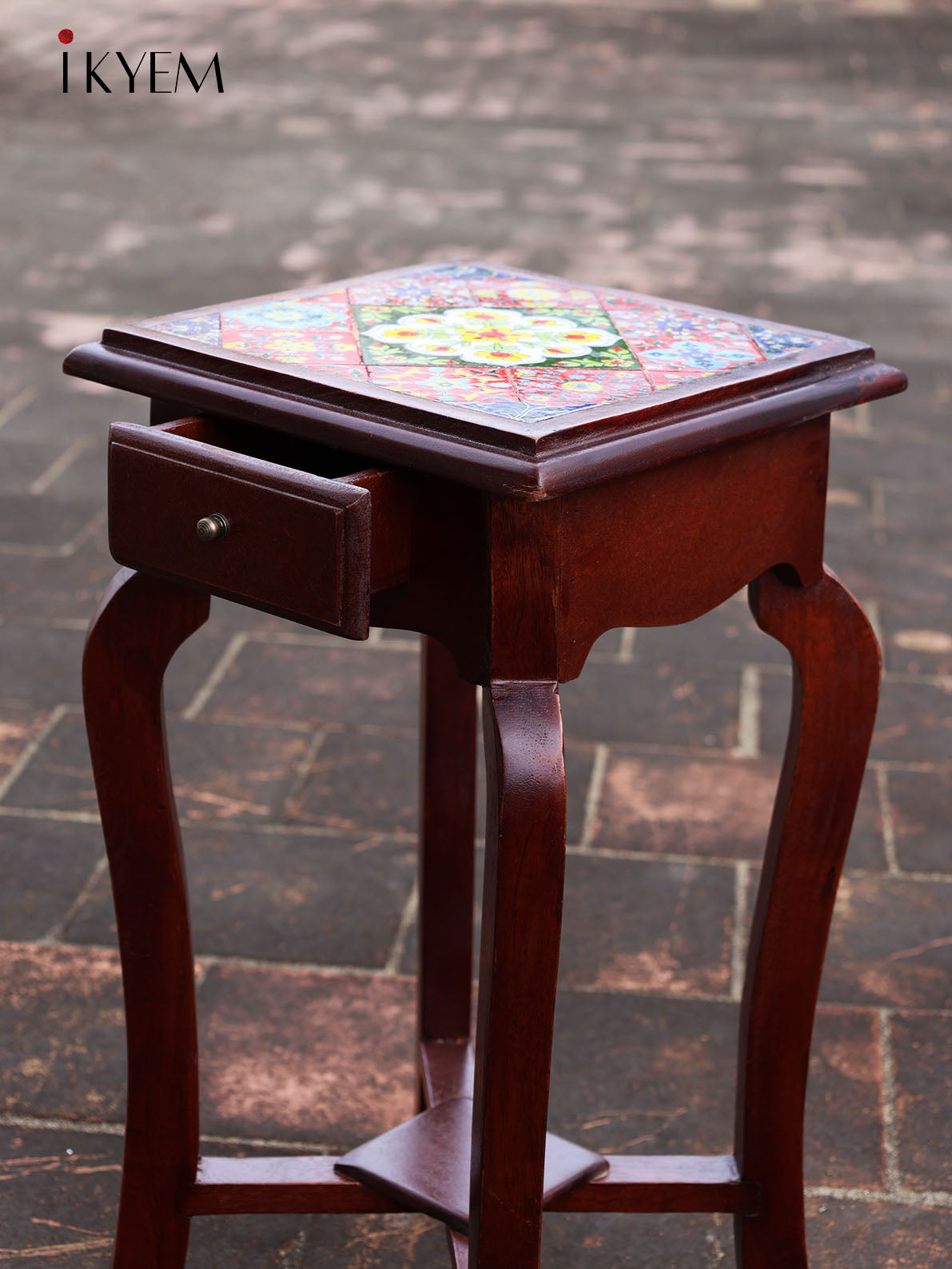 Wooden Stool with Tiles Pattern