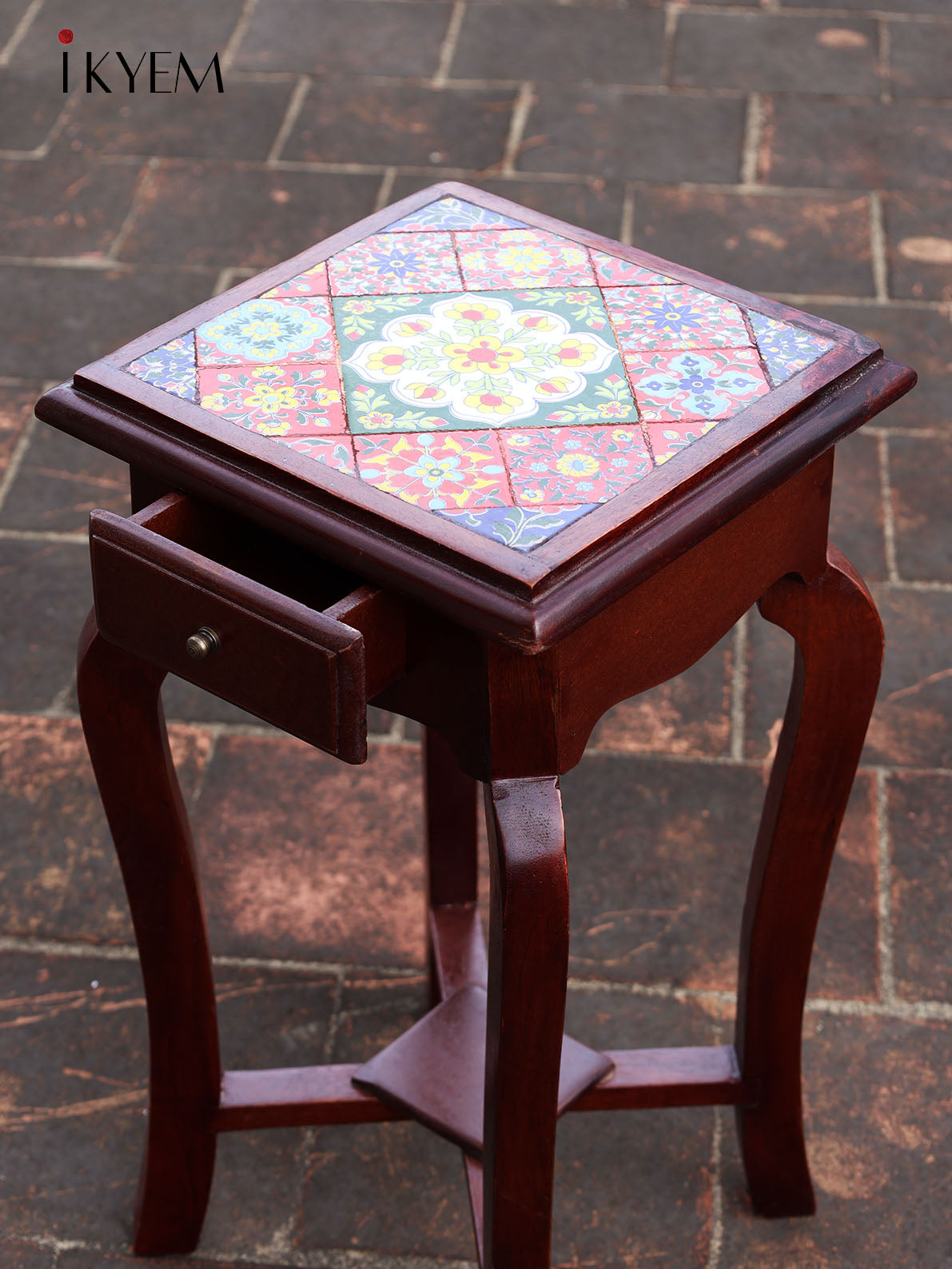 Wooden Stool with Tiles Pattern