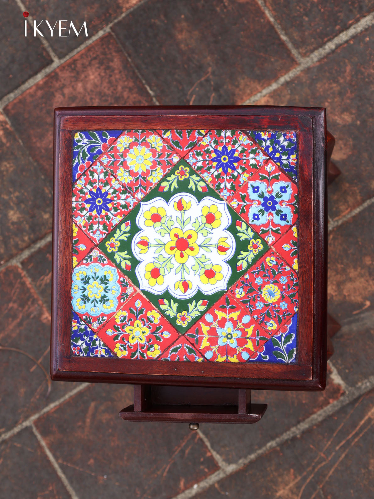 Wooden Stool with Tiles Pattern