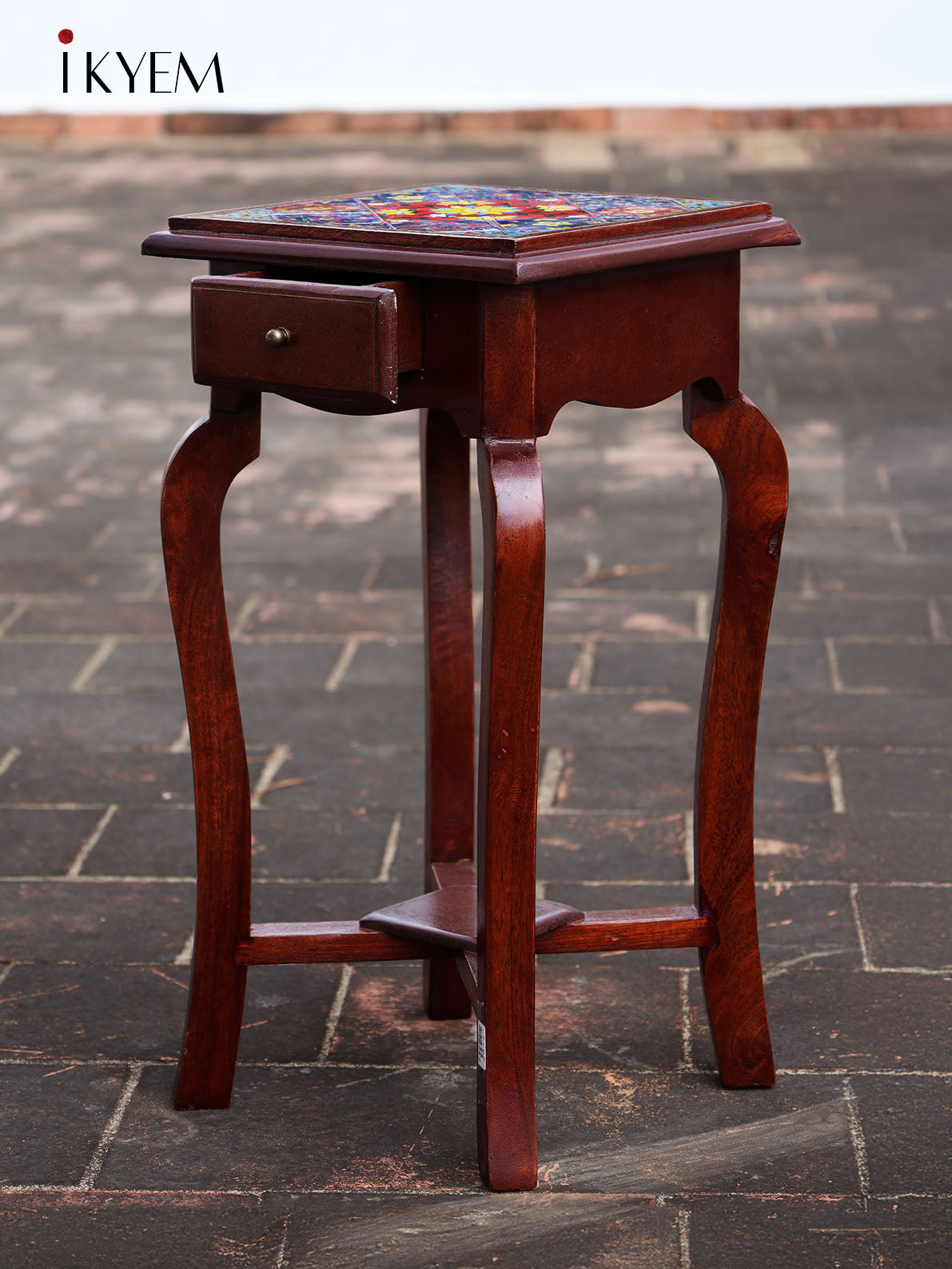 Wooden Stool with Tile Pattern