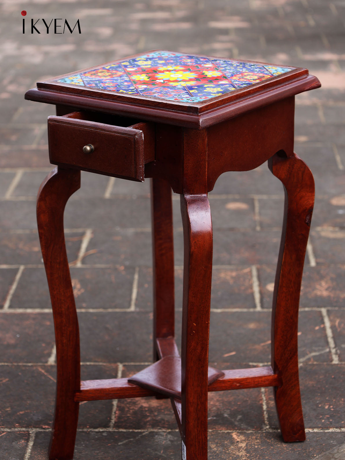 Wooden Stool with Tile Pattern