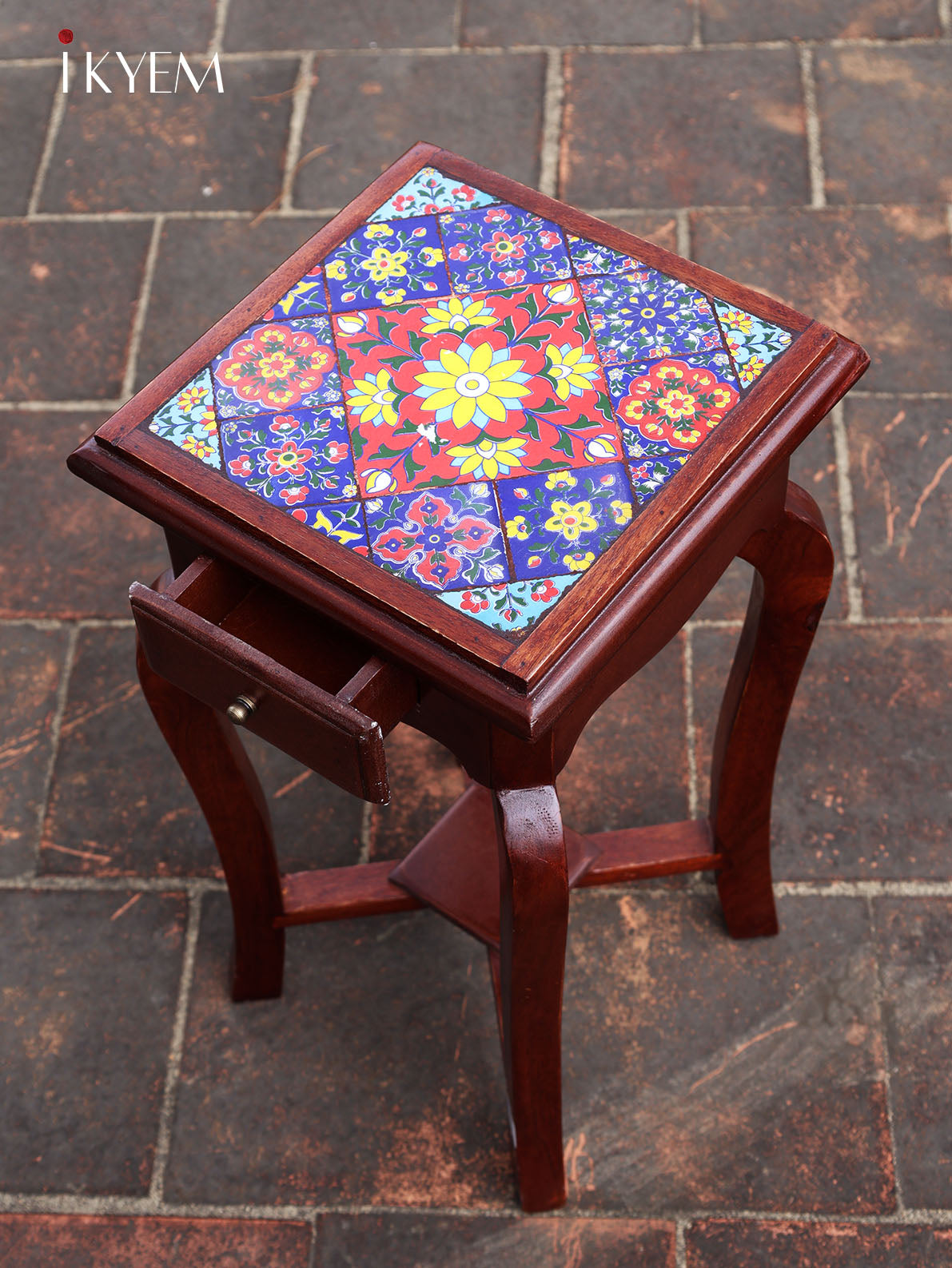 Wooden Stool with Tile Pattern