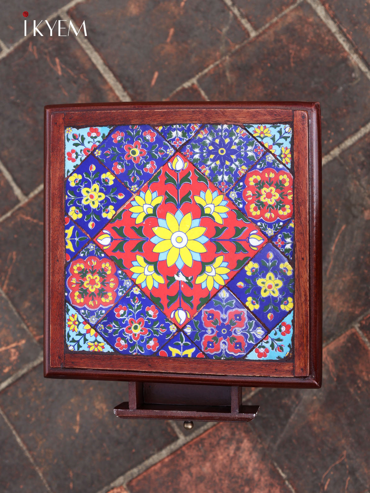 Wooden Stool with Tile Pattern