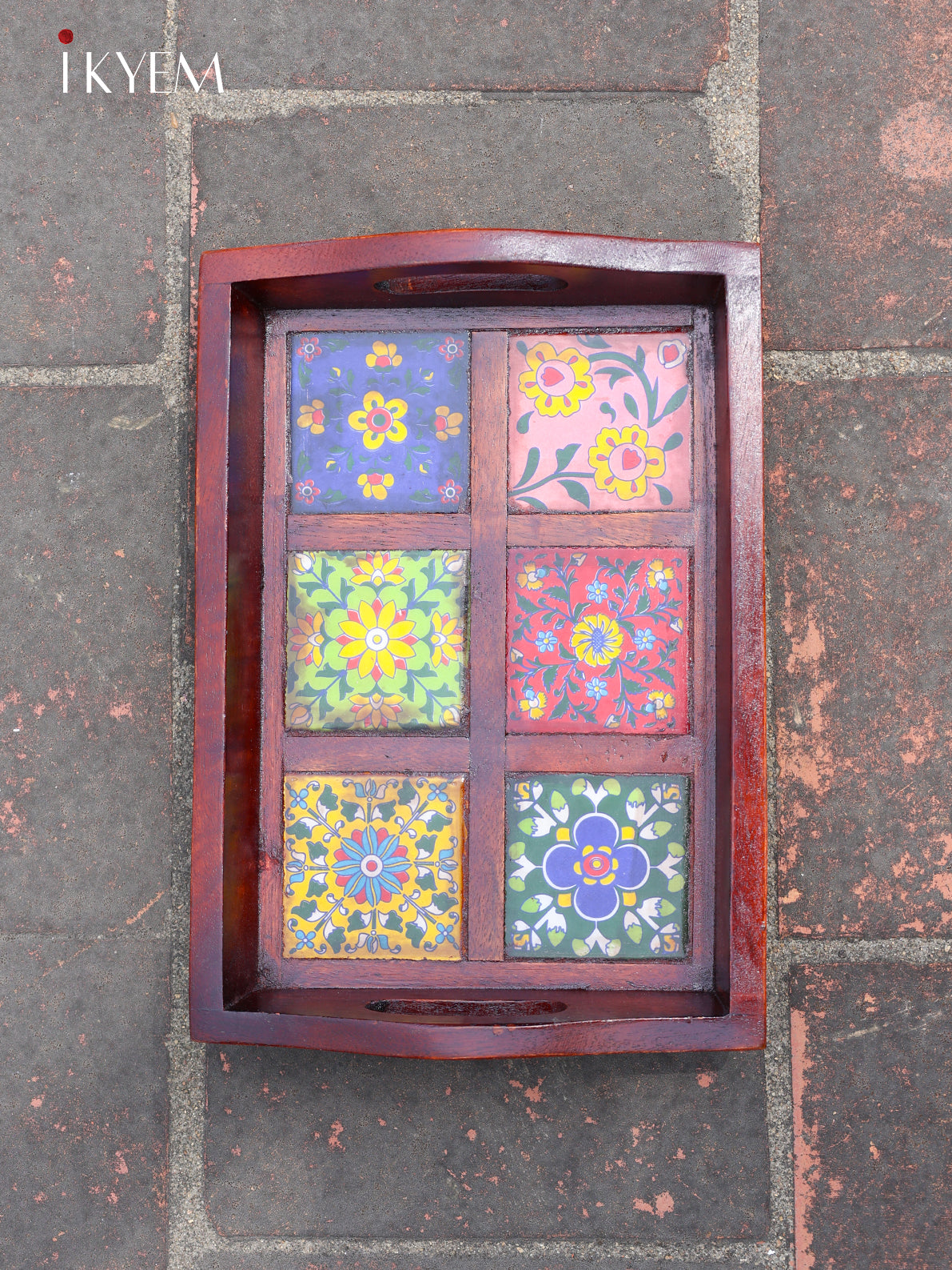 Wooden Tray with Colourful Tile Work - 4IJ24043