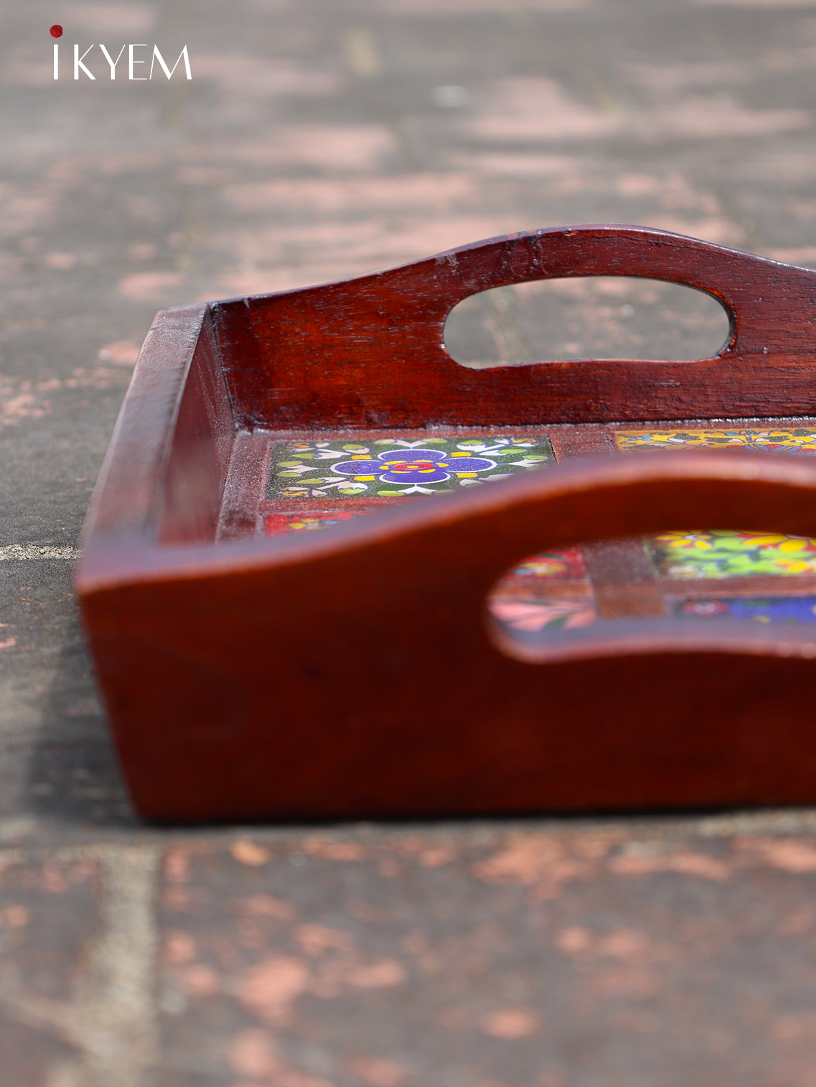 Wooden Tray with Colourful Tile Work - 4IJ24043