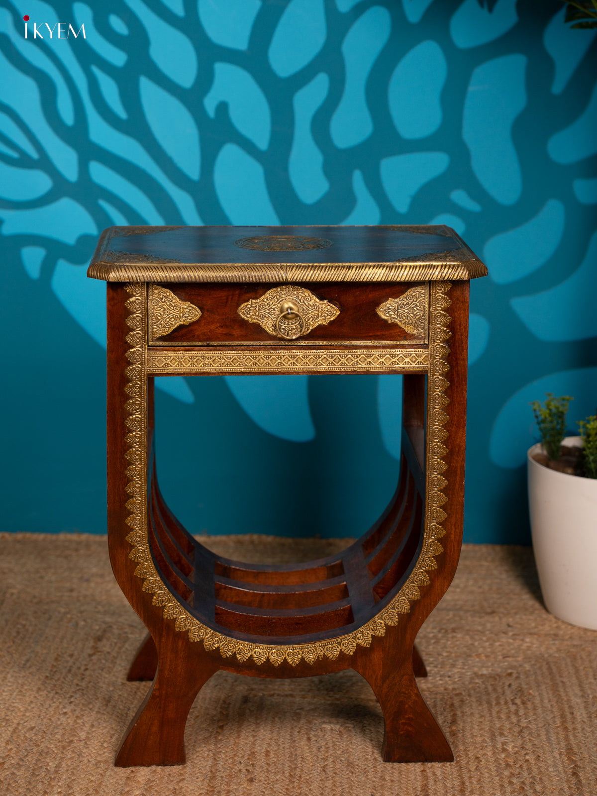 Wooden Brass Fitted Stool - 4IJ26121