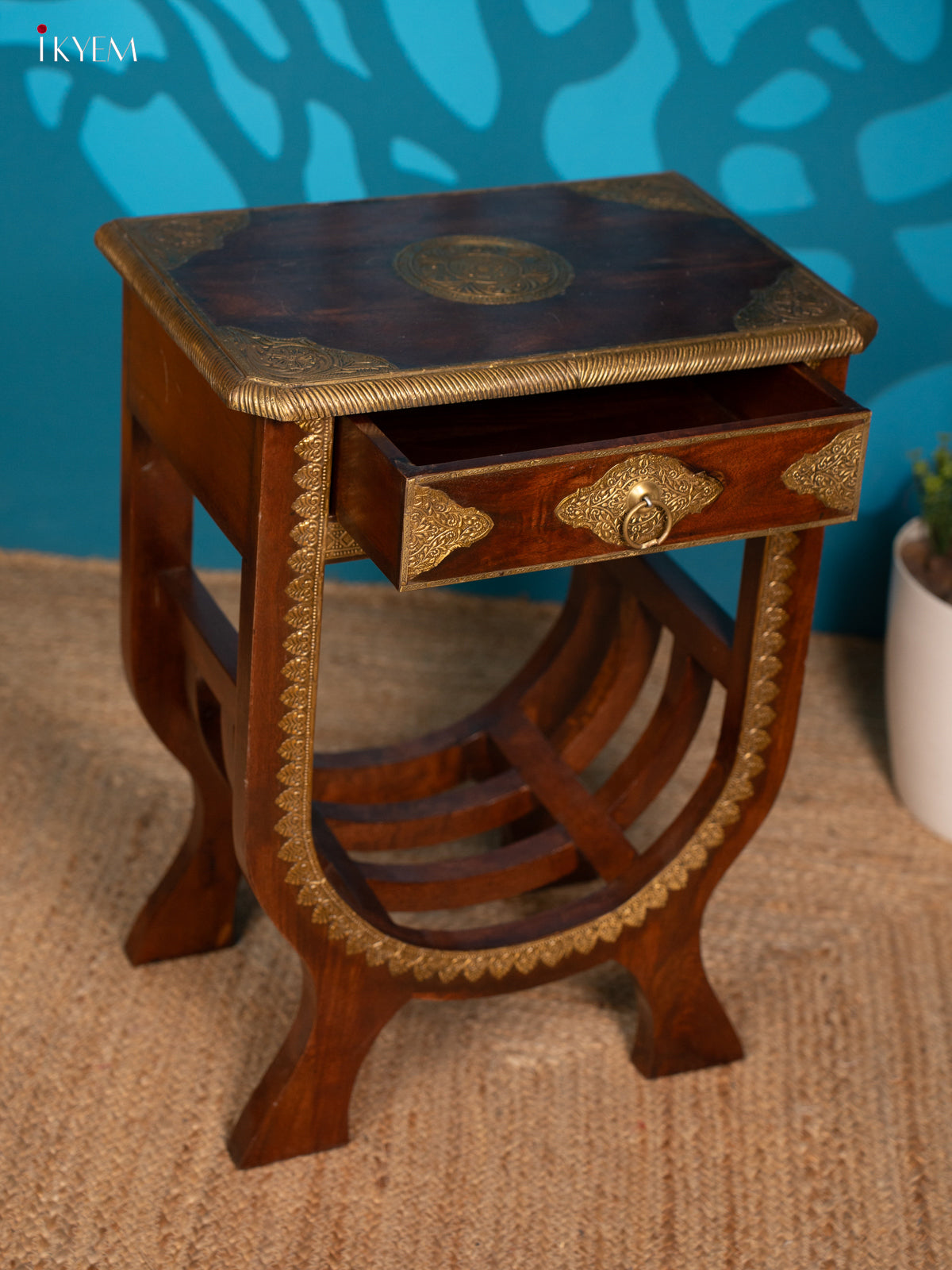 Wooden Brass Fitted Stool - 4IJ26121